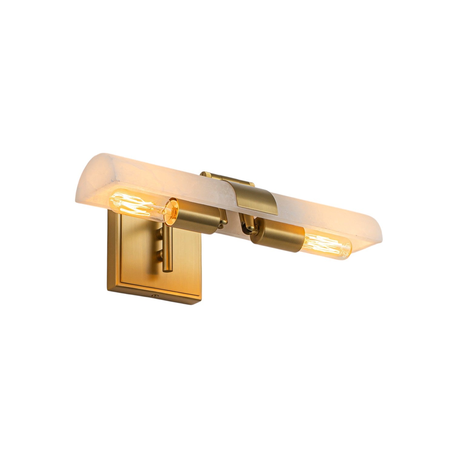 Glowlings 2-Light Modern Luxury Natural Texture Alabaster Wall Sconce Brushed Brass Picture Light with 320° Adjustable Shade