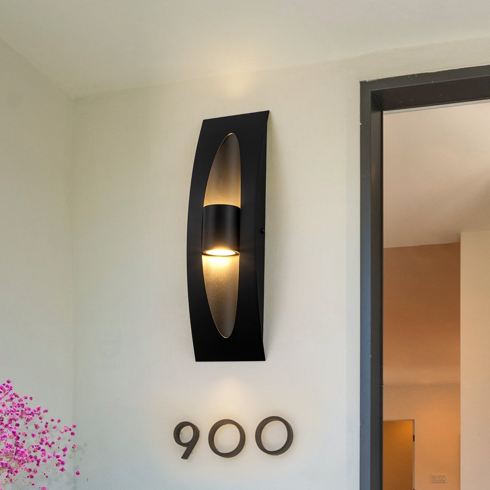 Glowlings 2-Light Modern 16"High Matte Black Cylinder Rectangle LED Outdoor Wall Sconce
