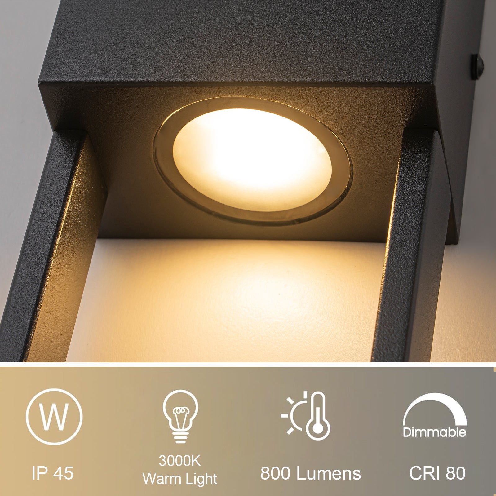 Glowlings 2-Light Modern 16"High IP54 Rectangular Matte Black LED Outdoor Wall Sconce