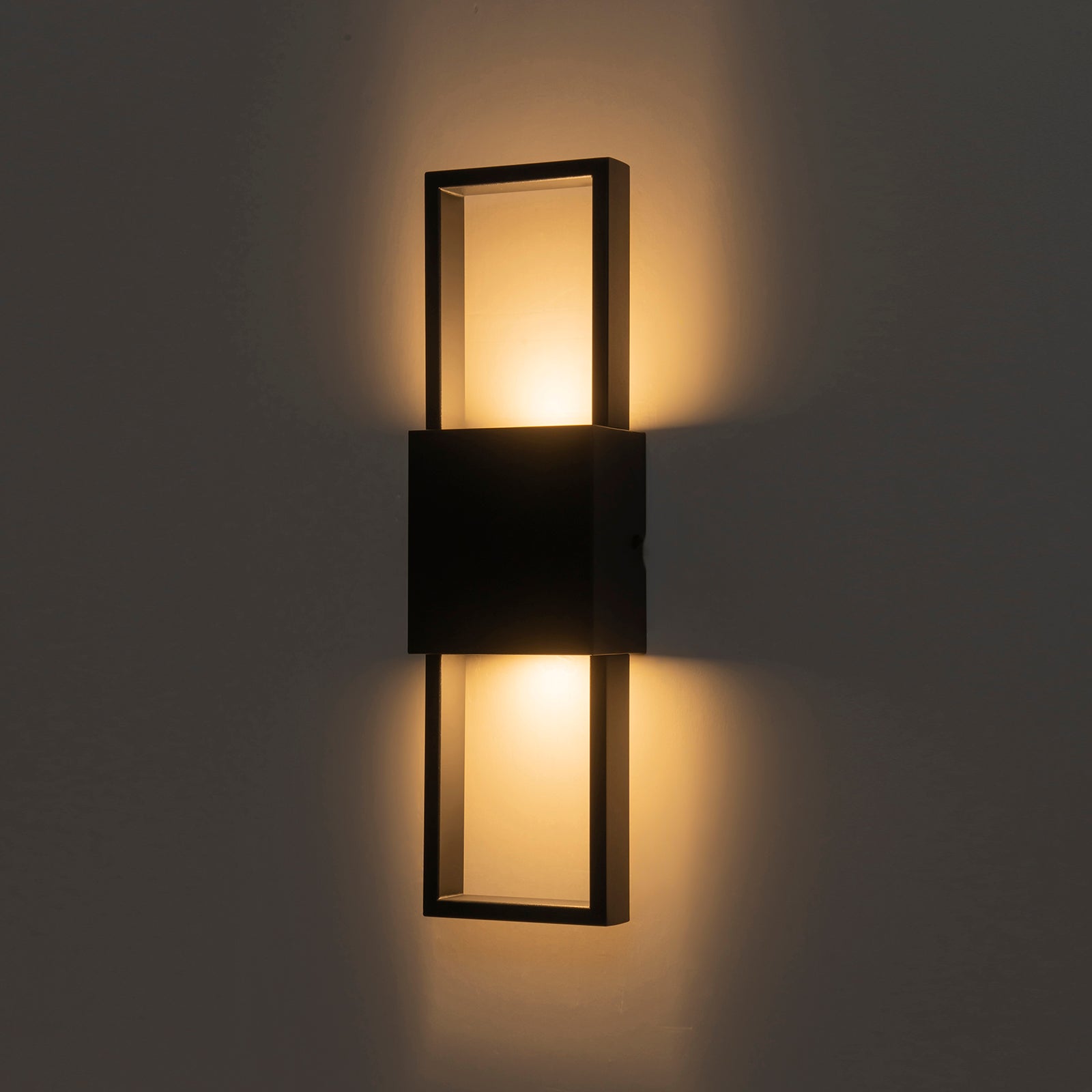 Glowlings 2-Light Modern 16"High IP54 Rectangular Matte Black LED Outdoor Wall Sconce