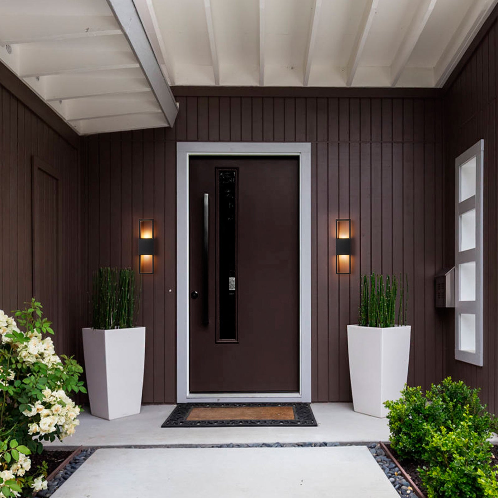 Glowlings 2-Light Modern 16"High IP54 Rectangular Matte Black LED Outdoor Wall Sconce