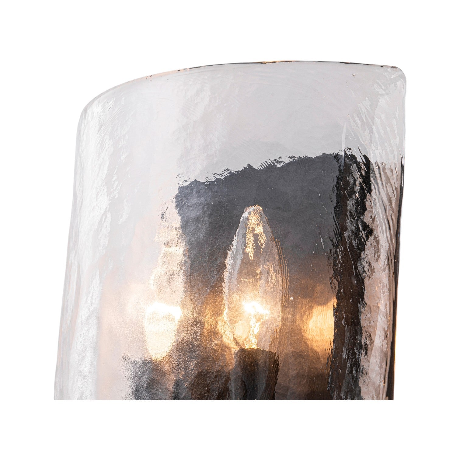 Glowlings 2-Light Modern Matte Black Wall Sconce with Hammered Hand-Blown Water Glass Shade
