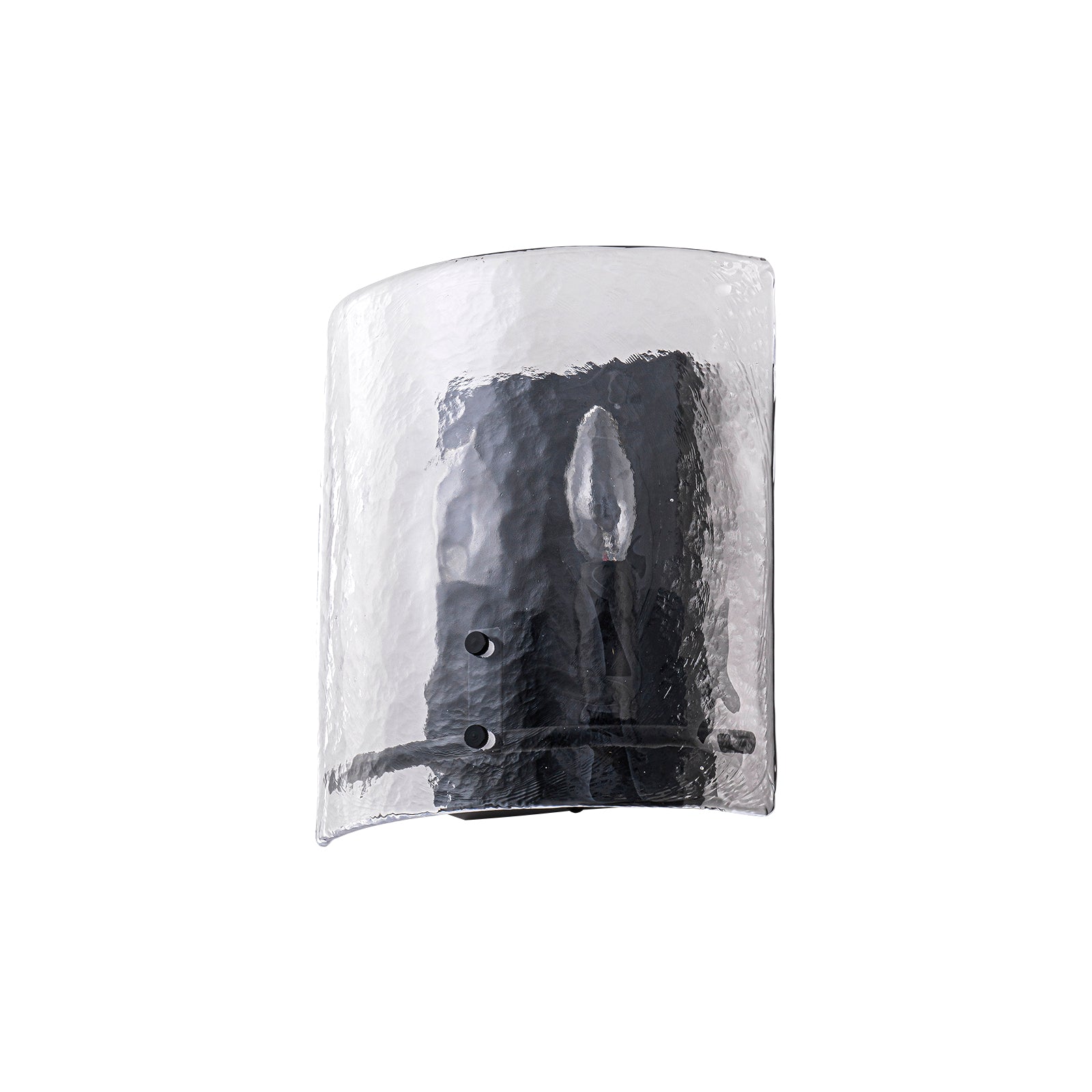 Glowlings 2-Light Modern Matte Black Wall Sconce with Hammered Hand-Blown Water Glass Shade