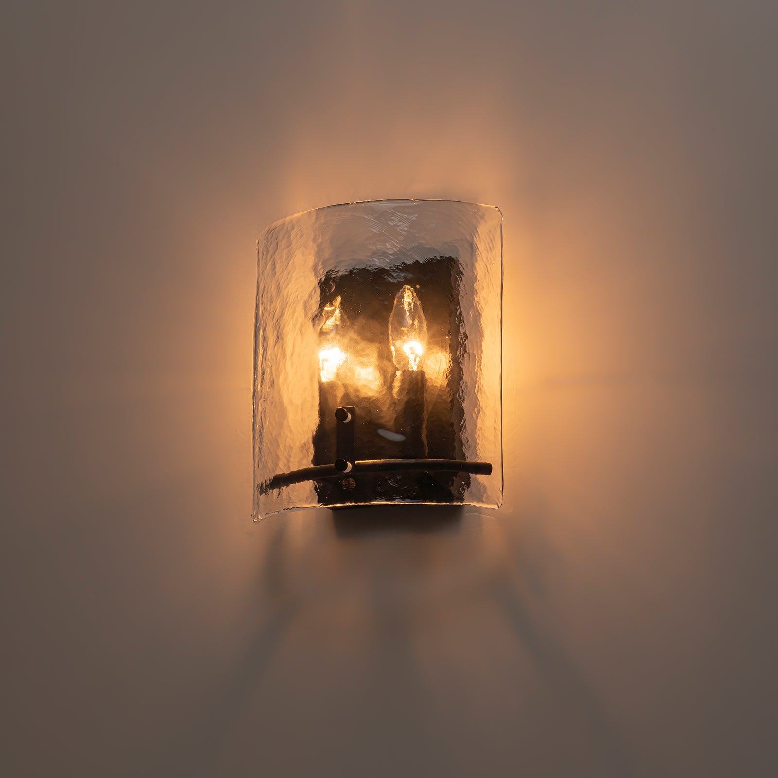 Glowlings 2-Light Modern Matte Black Wall Sconce with Hammered Hand-Blown Water Glass Shade