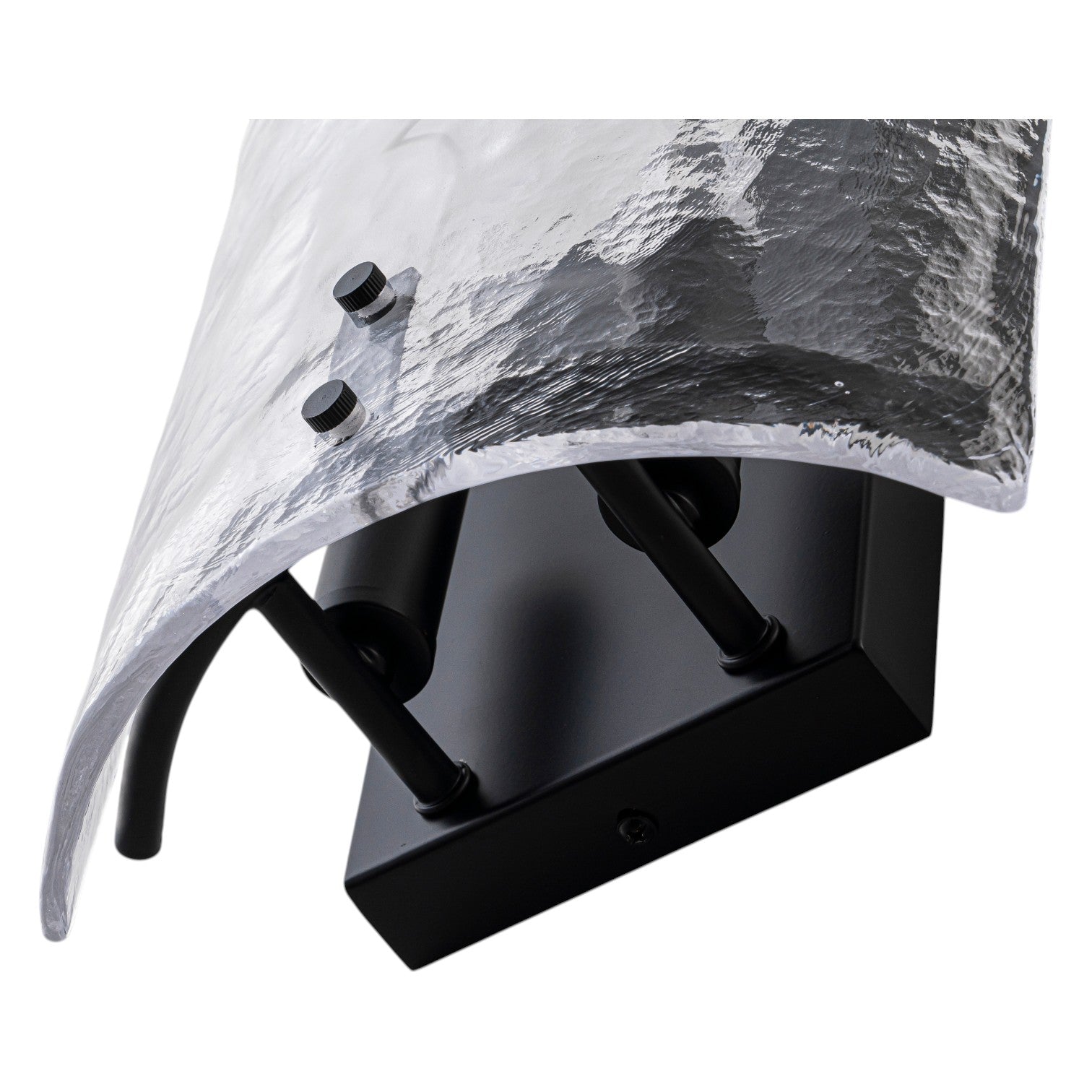 Glowlings 2-Light Modern Matte Black Wall Sconce with Hammered Hand-Blown Water Glass Shade