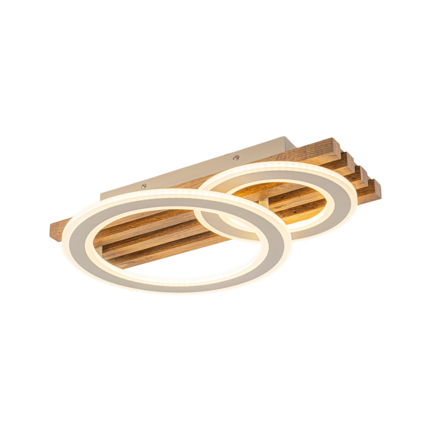 Glowlings 2/3-Light Modern Organic Natural Wood Grain Ring Interlocking Geometric LED Flush Mount Ceiling Light