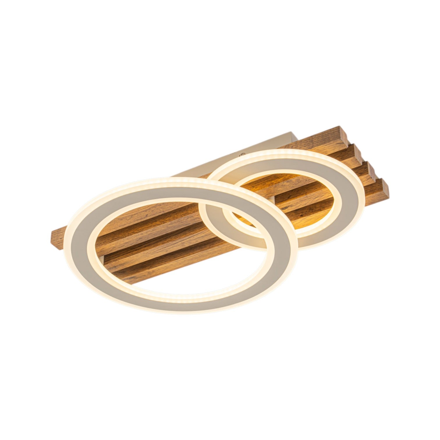 Glowlings 2/3-Light Modern Organic Natural Wood Grain Ring Interlocking Geometric LED Flush Mount Ceiling Light