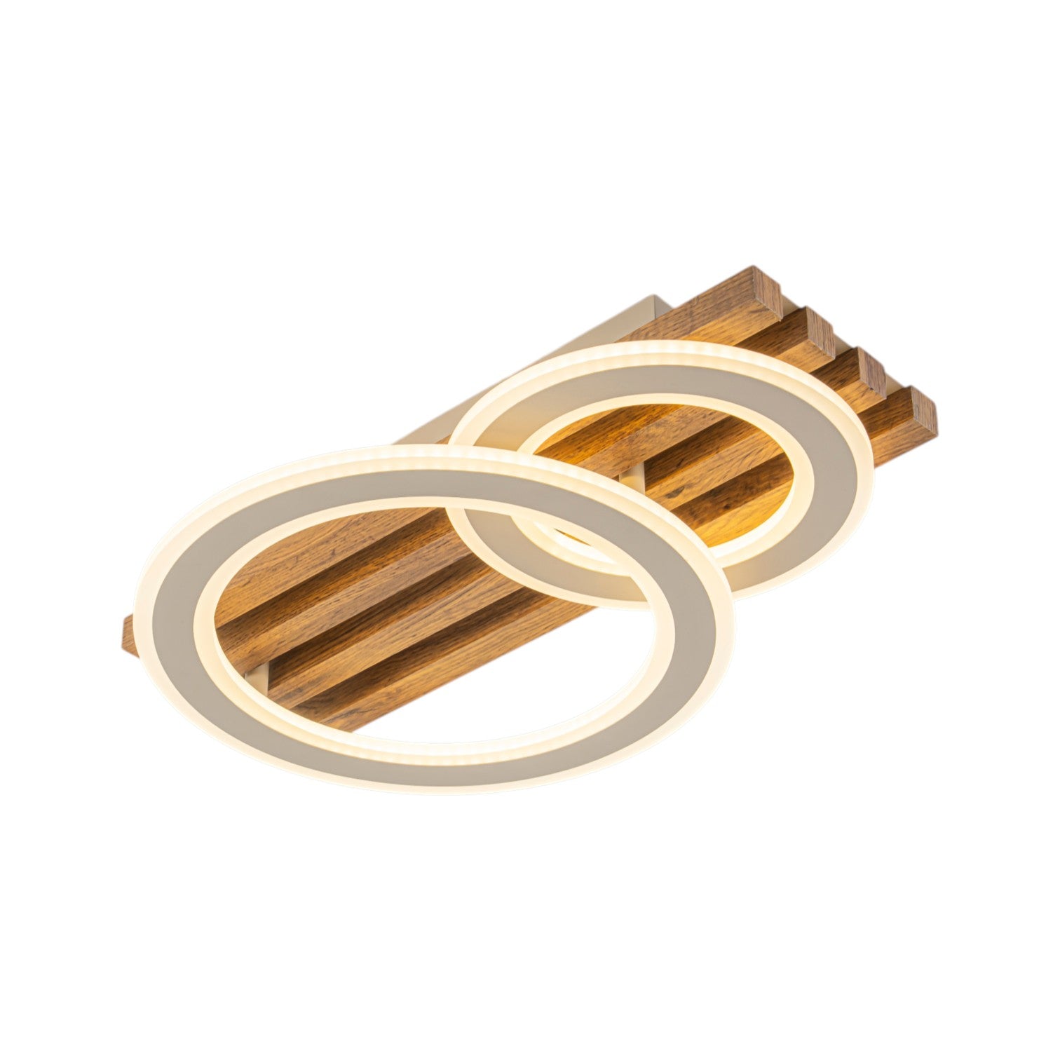 Glowlings 2/3-Light Modern Organic Natural Wood Grain Ring Interlocking Geometric LED Flush Mount Ceiling Light