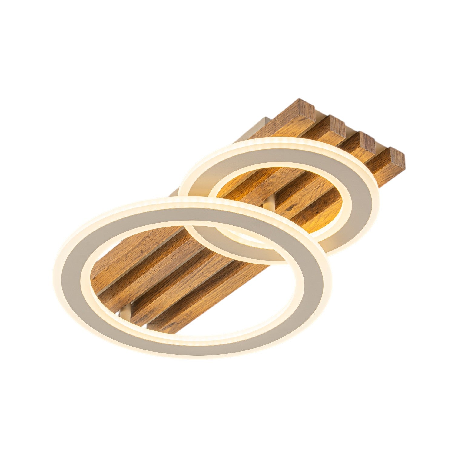 Glowlings 2/3-Light Modern Organic Natural Wood Grain Ring Interlocking Geometric LED Flush Mount Ceiling Light