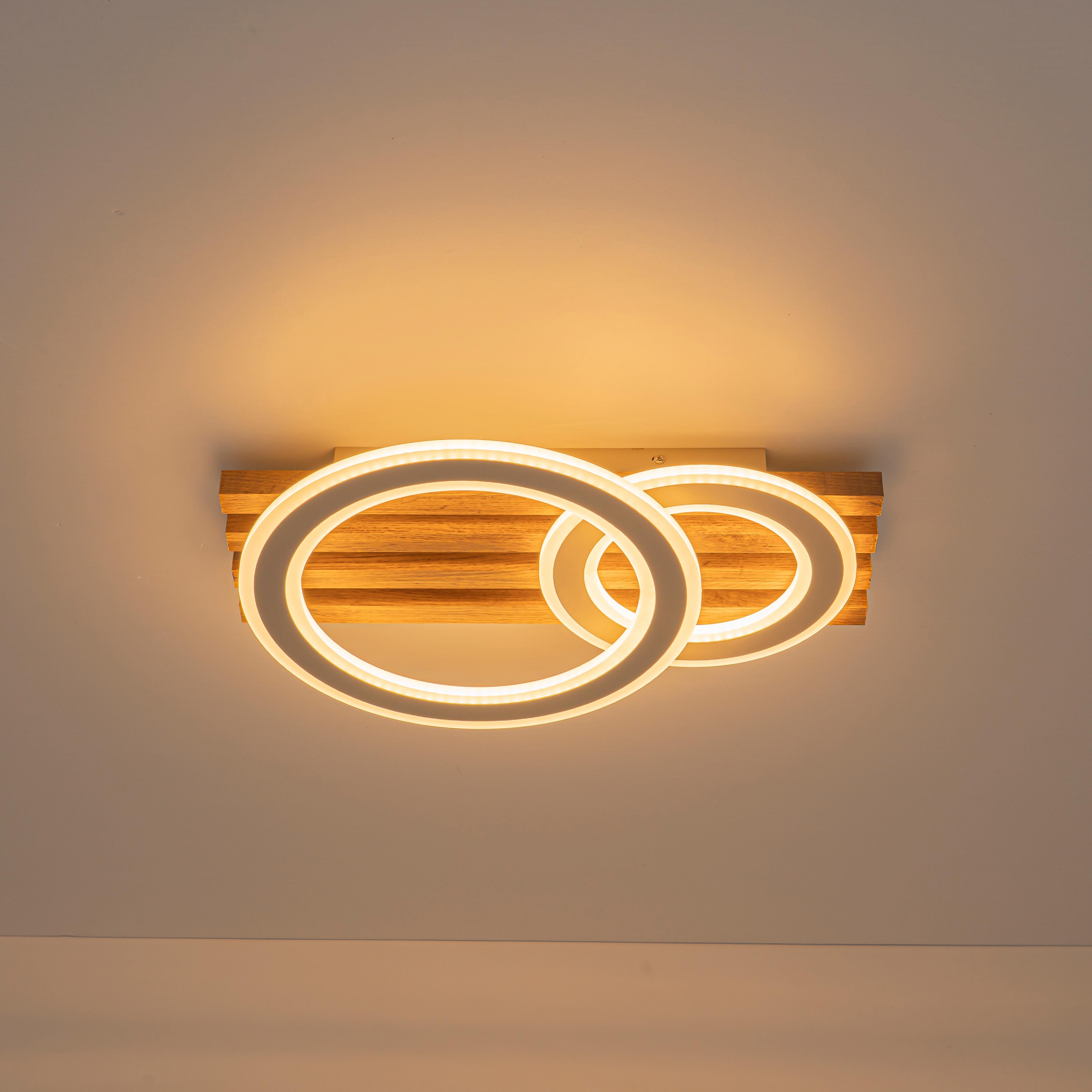 Glowlings 2/3-Light Modern Organic Natural Wood Grain Ring Interlocking Geometric LED Flush Mount Ceiling Light