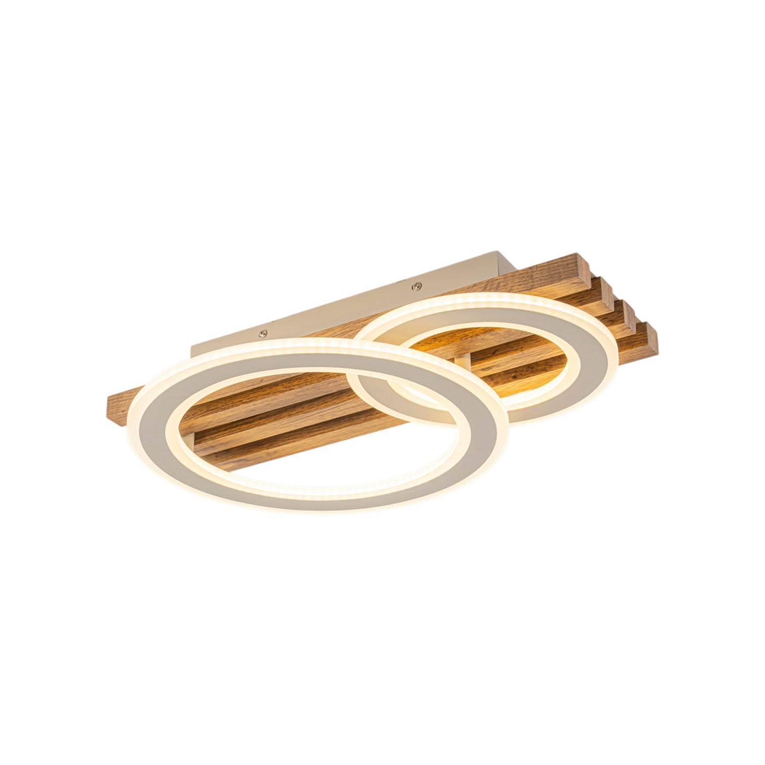 Glowlings 2/3-Light Modern Organic Natural Wood Grain Ring Interlocking Geometric LED Flush Mount Ceiling Light