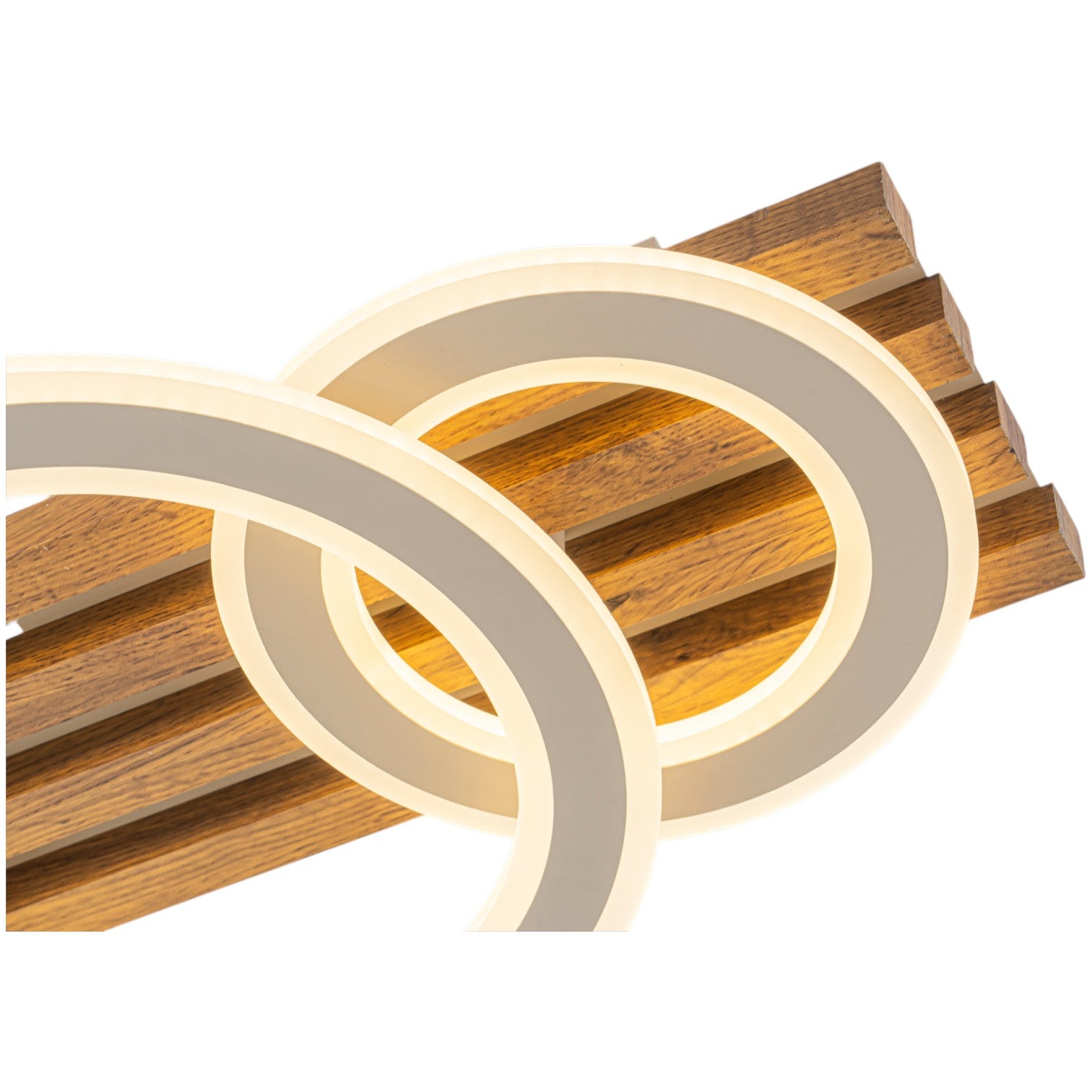 Glowlings 2/3-Light Modern Organic Natural Wood Grain Ring Interlocking Geometric LED Flush Mount Ceiling Light