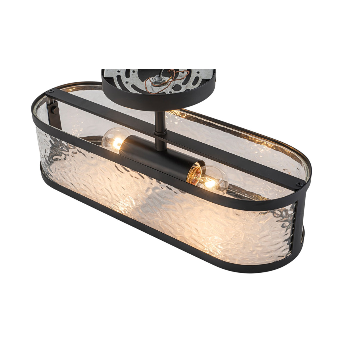 Glowlings 2-Light 15"Wide Modern Black Oval Semi Flush Mount Ceiling Light with Water Ripple Glass