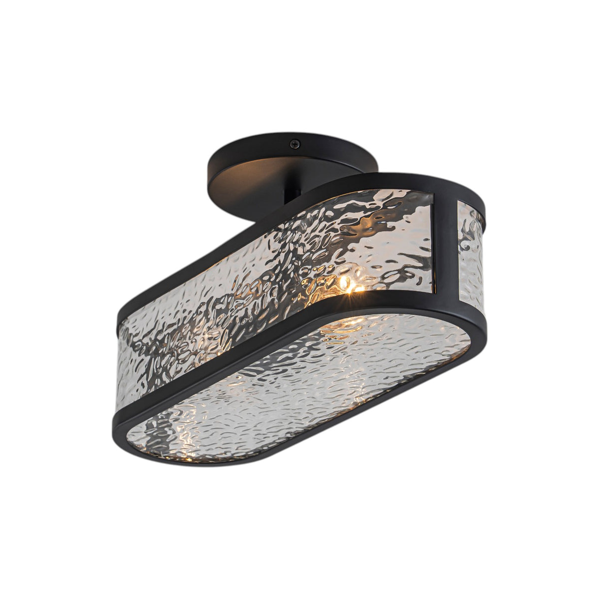Glowlings 2-Light 15"Wide Modern Black Oval Semi Flush Mount Ceiling Light with Water Ripple Glass