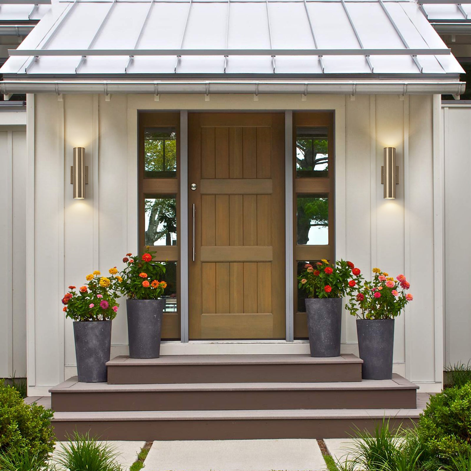 Glowlings 2-Light Modern 12"High IP54 Polished Copper LED Cylinder Armed Outdoor Wall Sconce