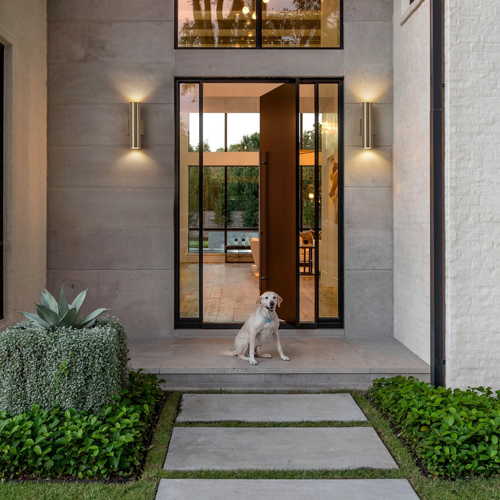 Glowlings 2-Light Modern 12"High IP54 Polished Copper LED Cylinder Armed Outdoor Wall Sconce