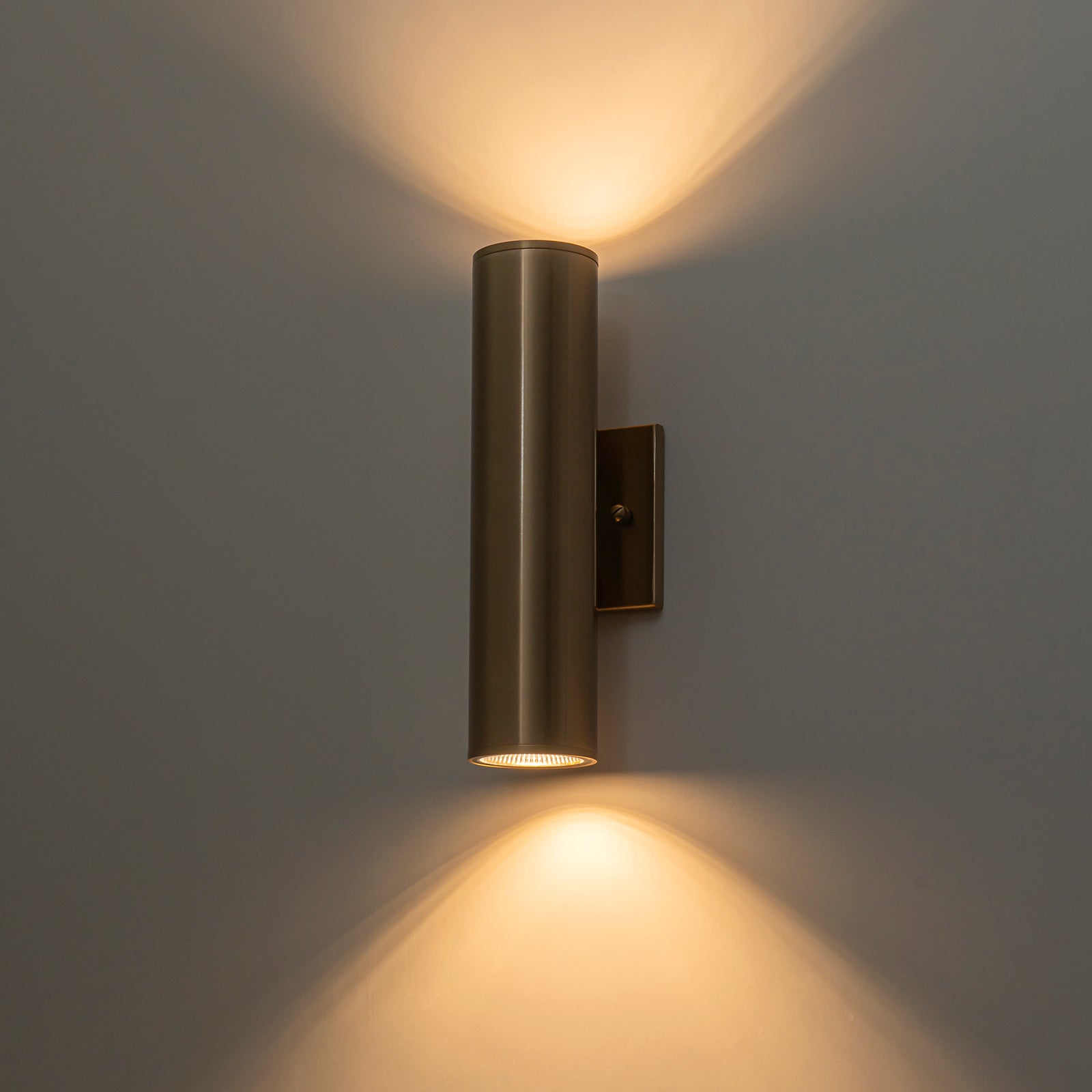 Glowlings 2-Light Modern 12"High IP54 Polished Copper LED Cylinder Armed Outdoor Wall Sconce