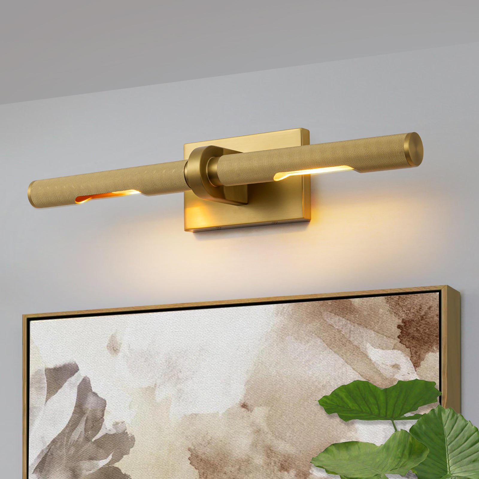 Glowlings 2-Light Modern 24"Wide Rotatable 360° Knurling Texture Antique Brass Picture Light