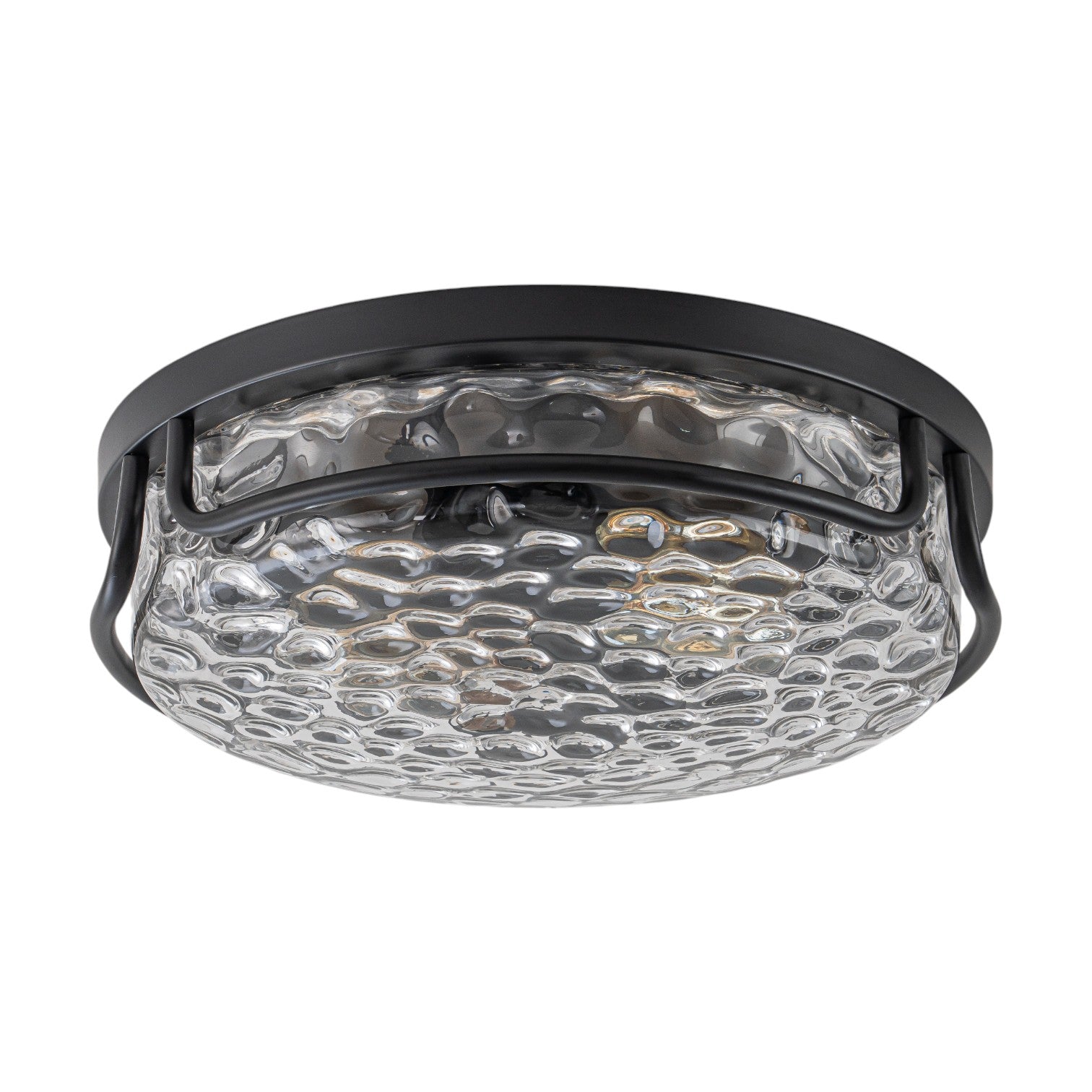 Glowlings 2-Light Modern 13"Wide Round Black Hammered Clear Glass Flush Mount Ceiling Light