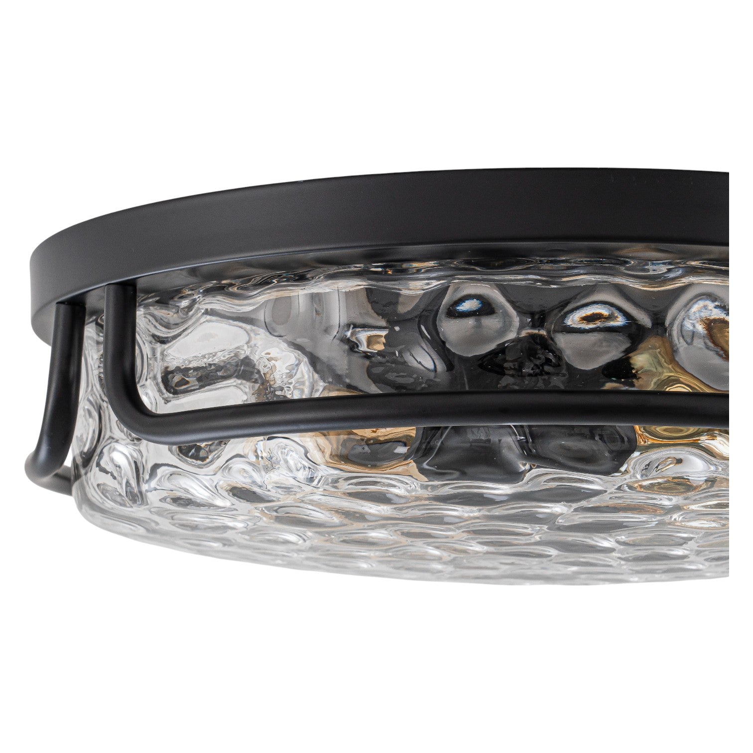 Glowlings 2-Light Modern 13"Wide Round Black Hammered Clear Glass Flush Mount Ceiling Light