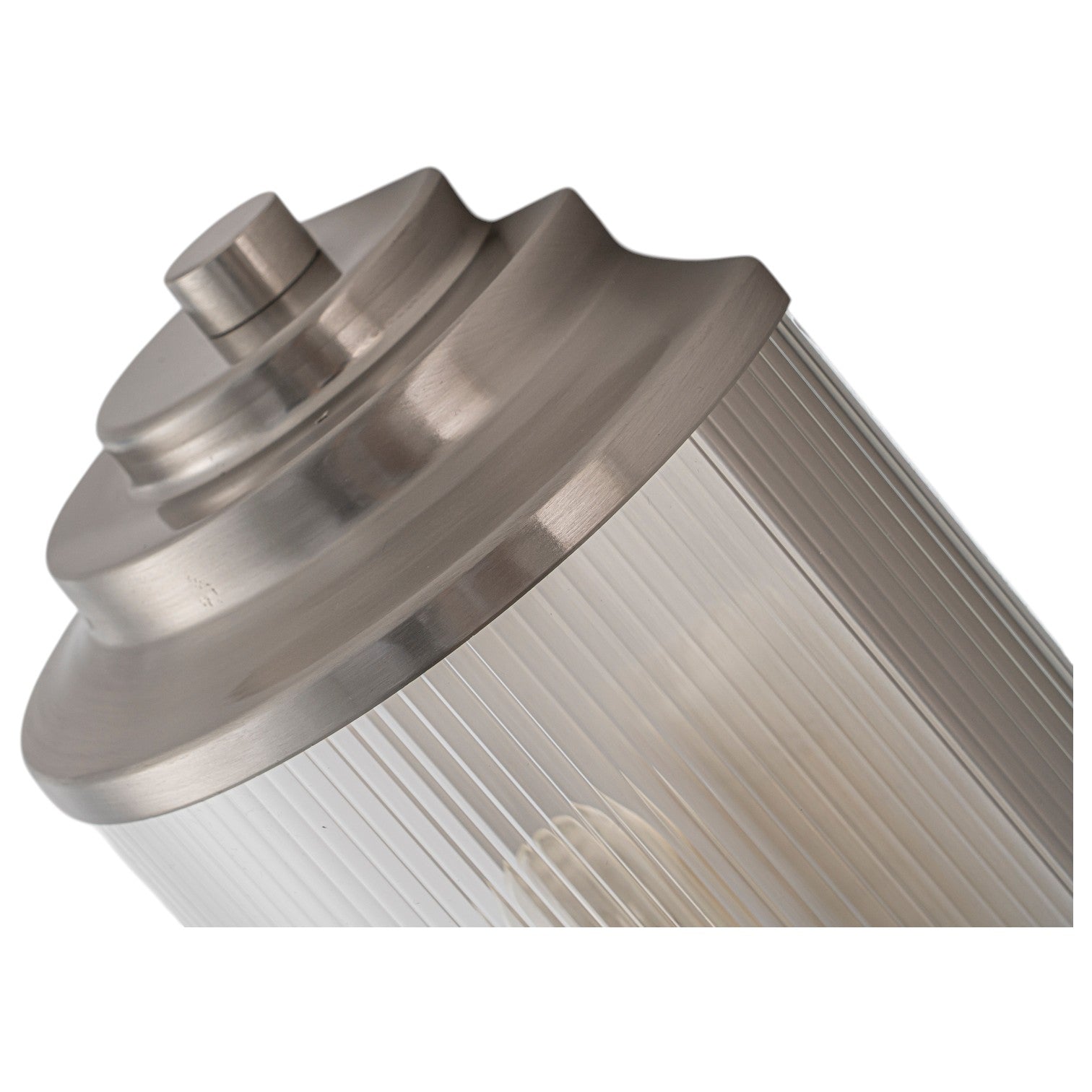 Glowlings 2-Light Modern 21"High Satin Nickel Clear Fluted Ribbed Glass Cylinder Wall Sconce