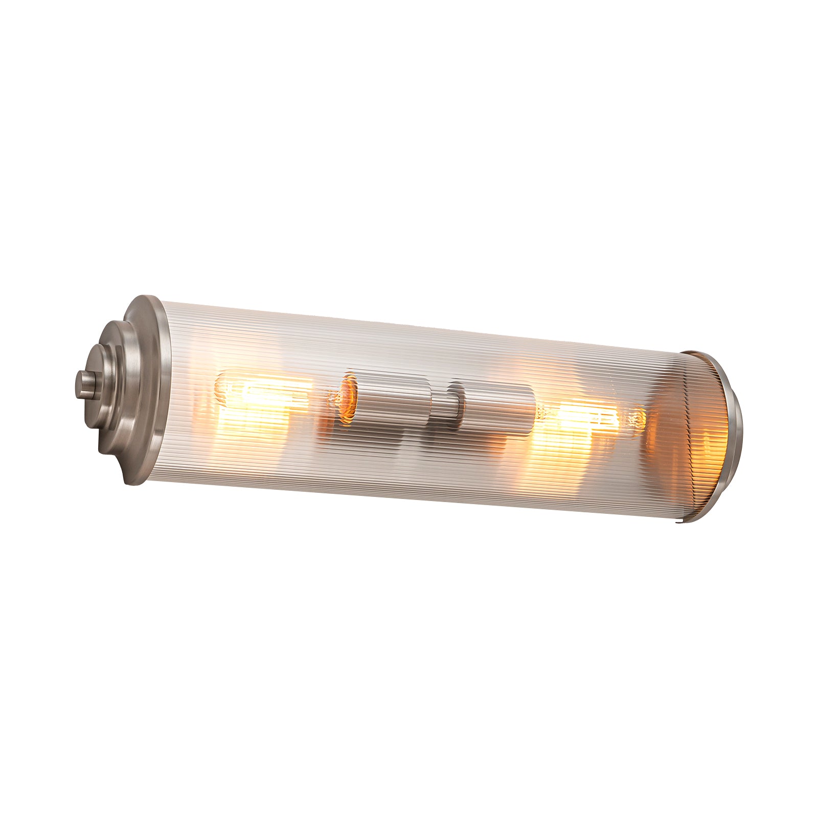 Glowlings 2-Light Modern 21"High Satin Nickel Clear Fluted Ribbed Glass Cylinder Wall Sconce