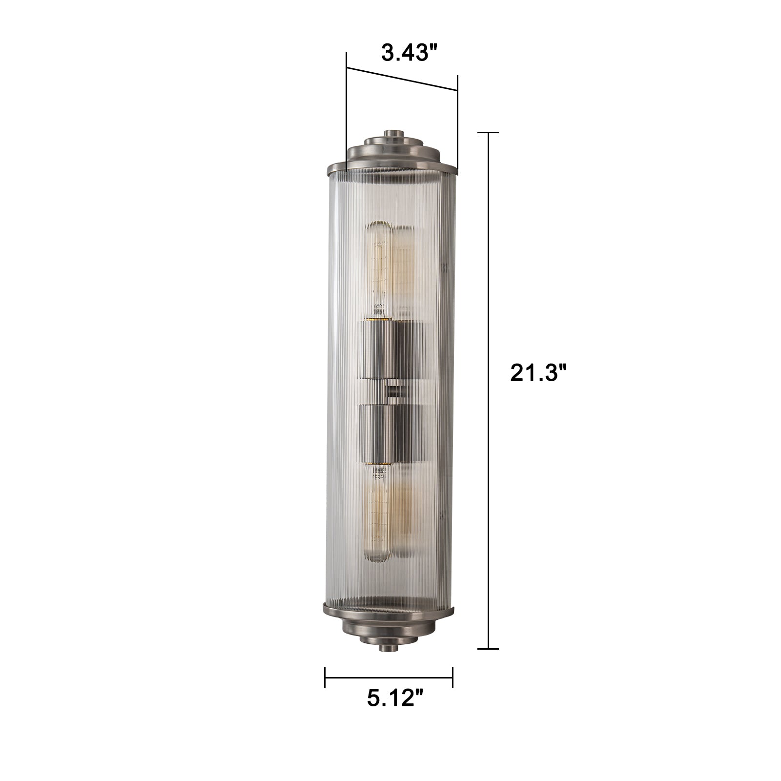 Glowlings 2-Light Modern 21"High Satin Nickel Clear Fluted Ribbed Glass Cylinder Wall Sconce