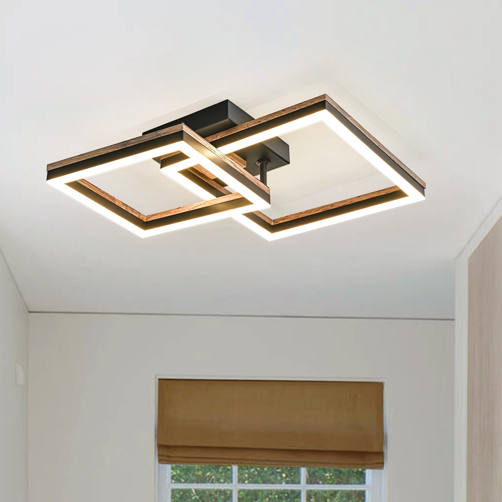 Glowlings 2-Light Modern Square Rotated 360° Integrated LED Wood Flush Mount Ceiling Light