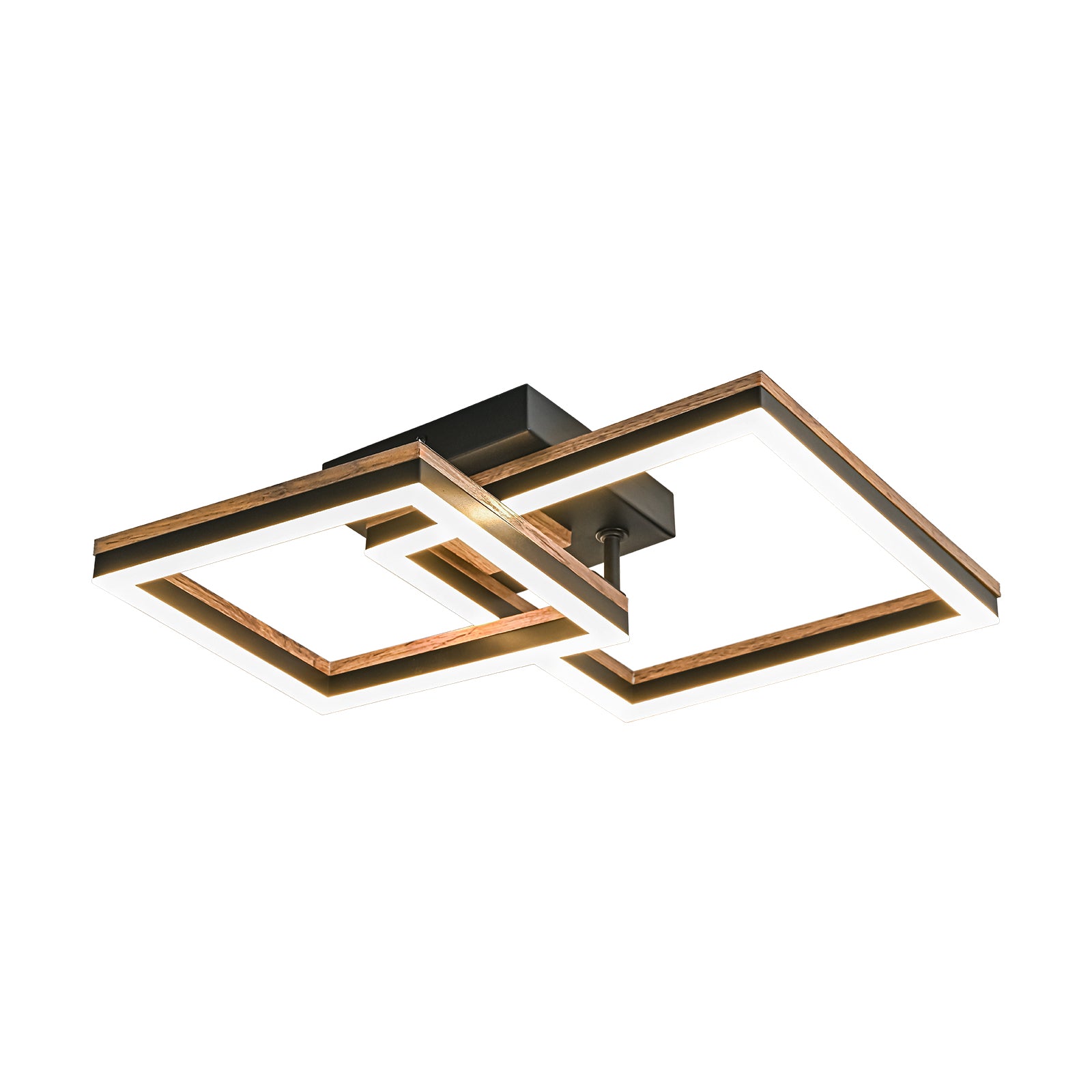 Glowlings 2-Light Modern Square Rotated 360° Integrated LED Wood Flush Mount Ceiling Light