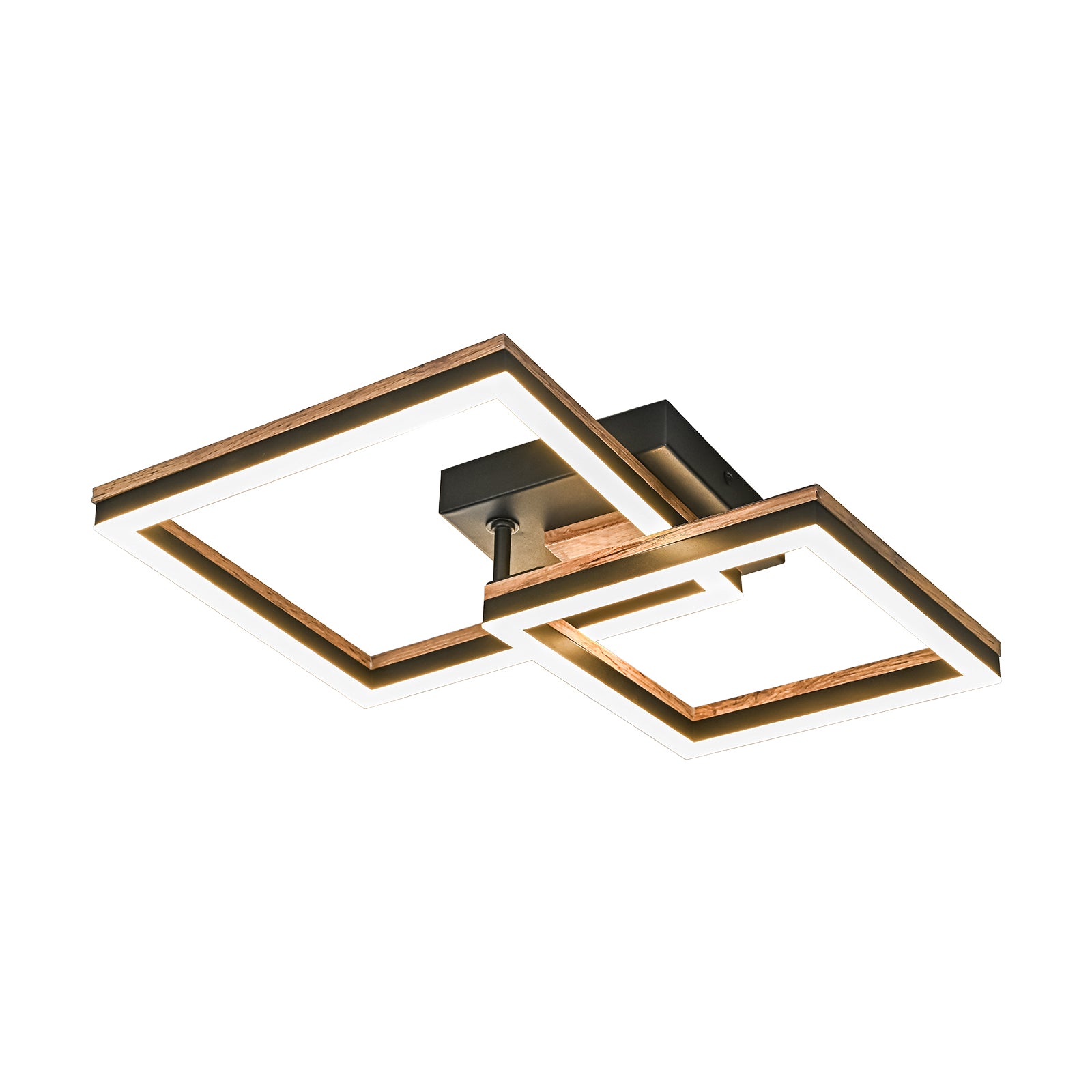 Glowlings 2-Light Modern Square Rotated 360° Integrated LED Wood Flush Mount Ceiling Light