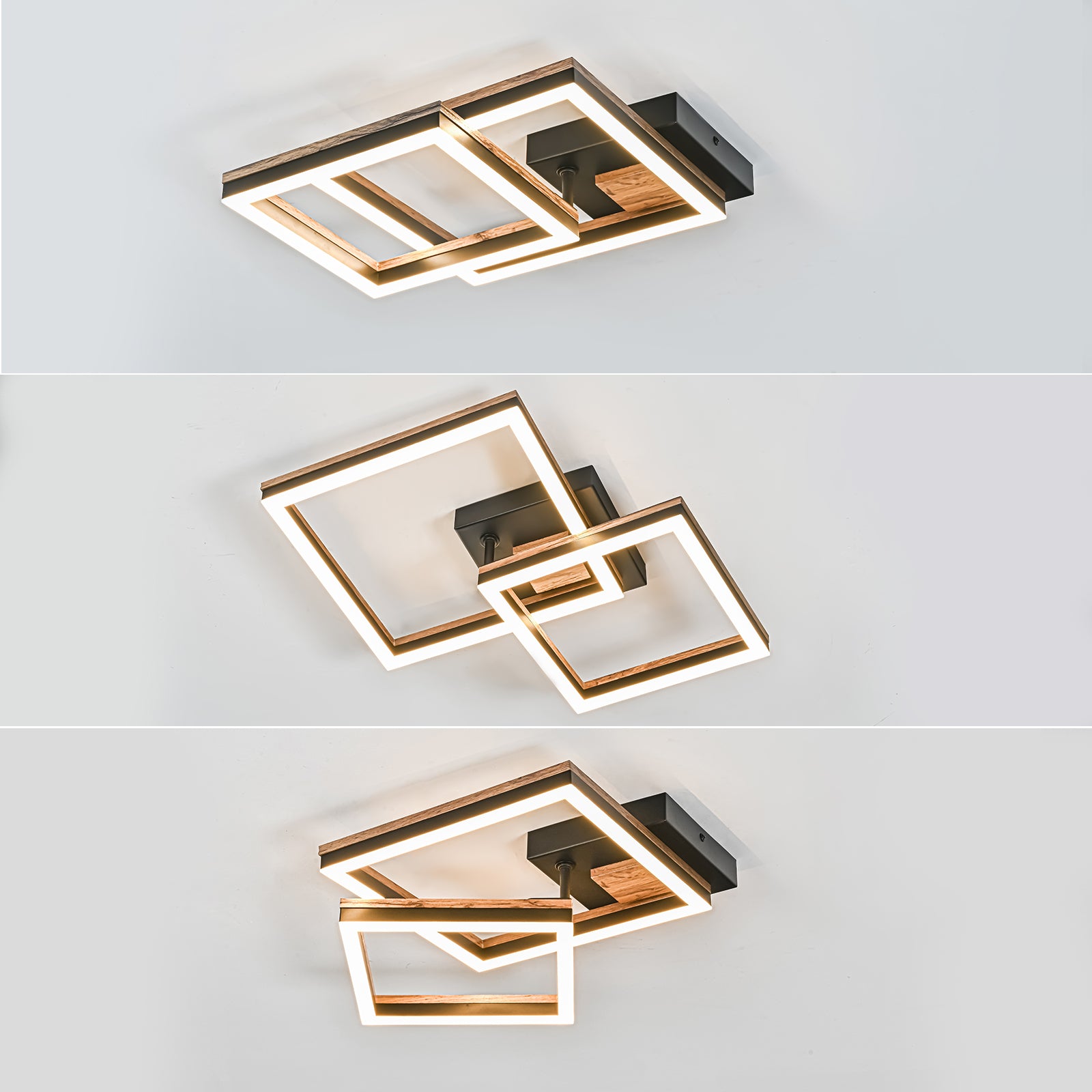 Glowlings 2-Light Modern Square Rotated 360° Integrated LED Wood Flush Mount Ceiling Light