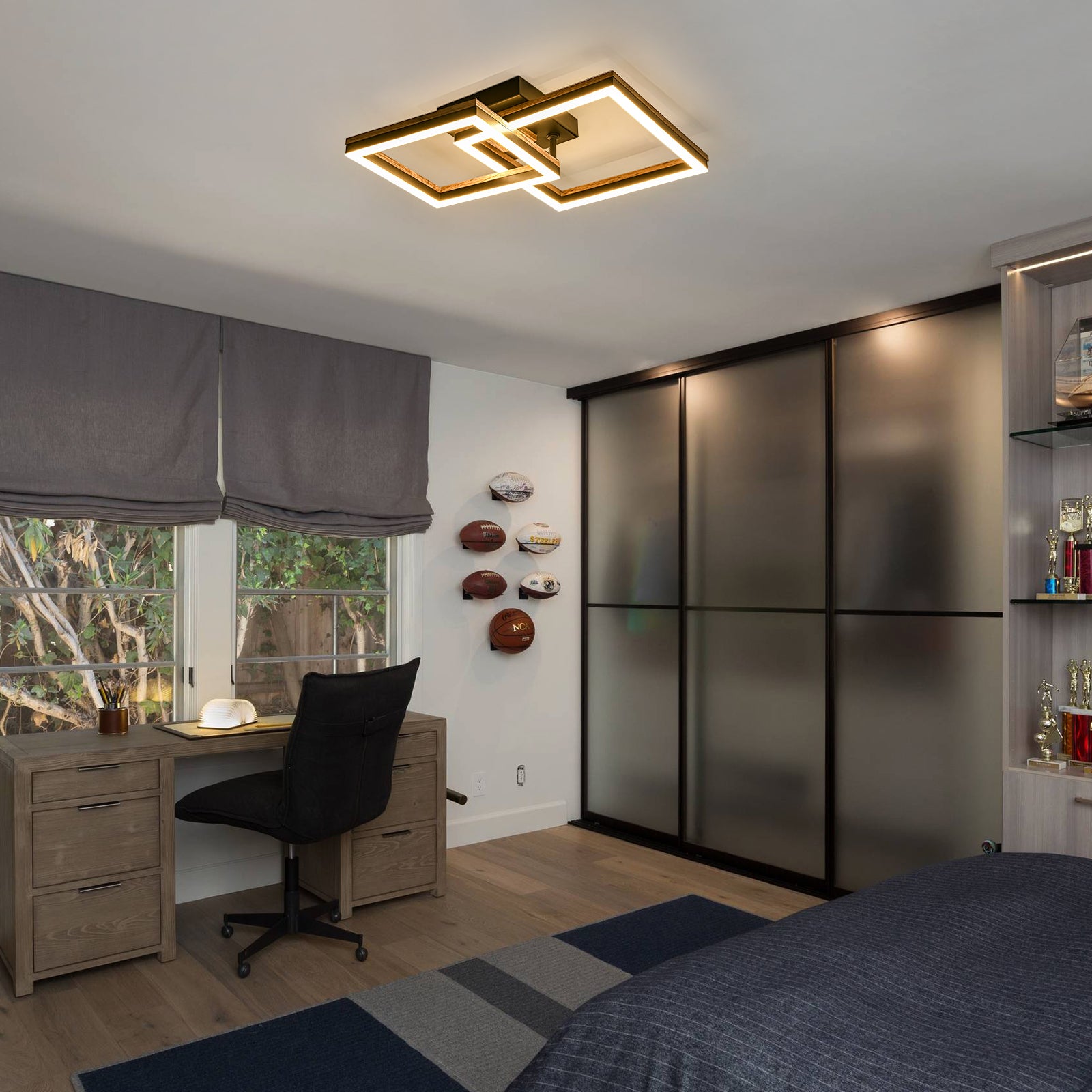 Glowlings 2-Light Modern Square Rotated 360° Integrated LED Wood Flush Mount Ceiling Light