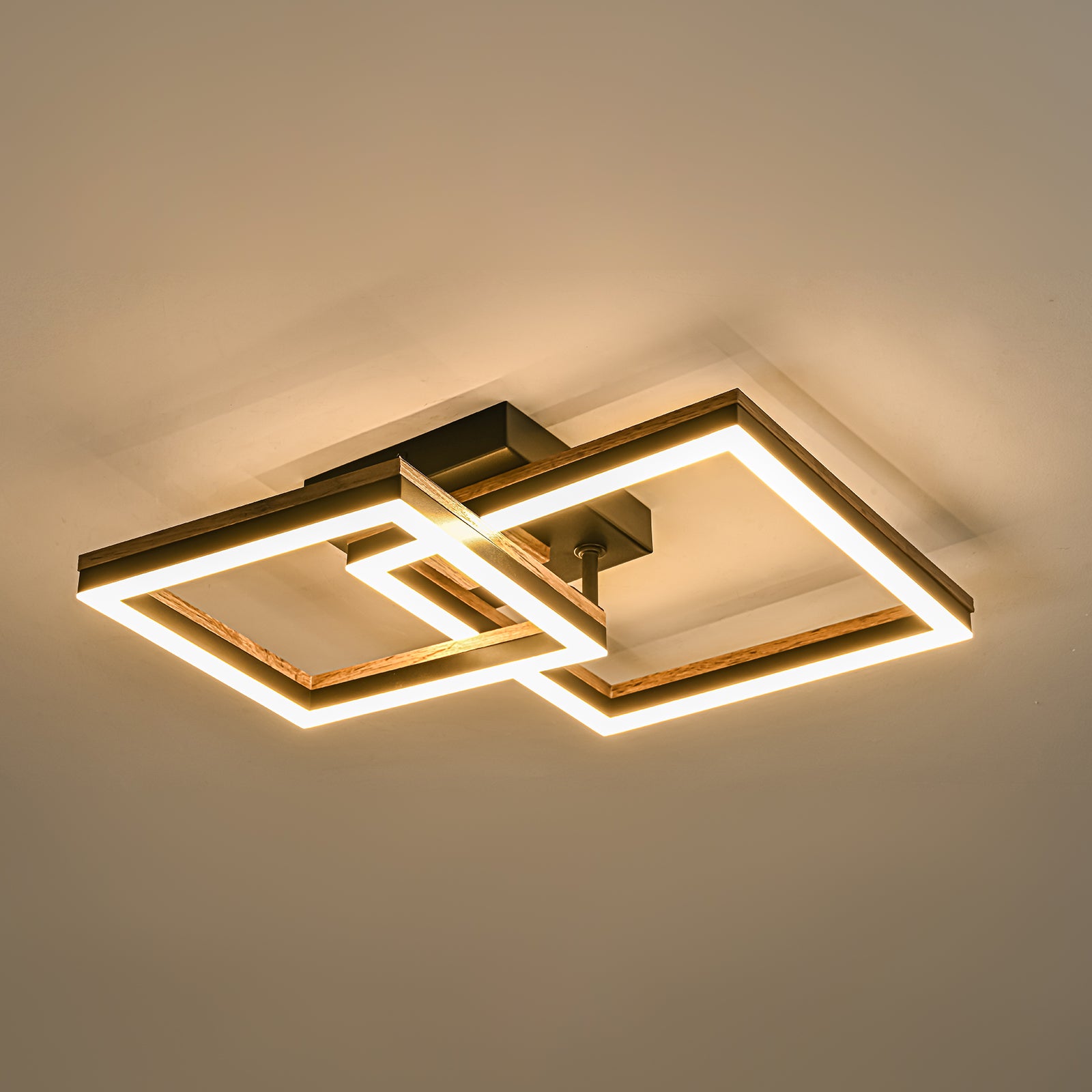 Glowlings 2-Light Modern Square Rotated 360° Integrated LED Wood Flush Mount Ceiling Light