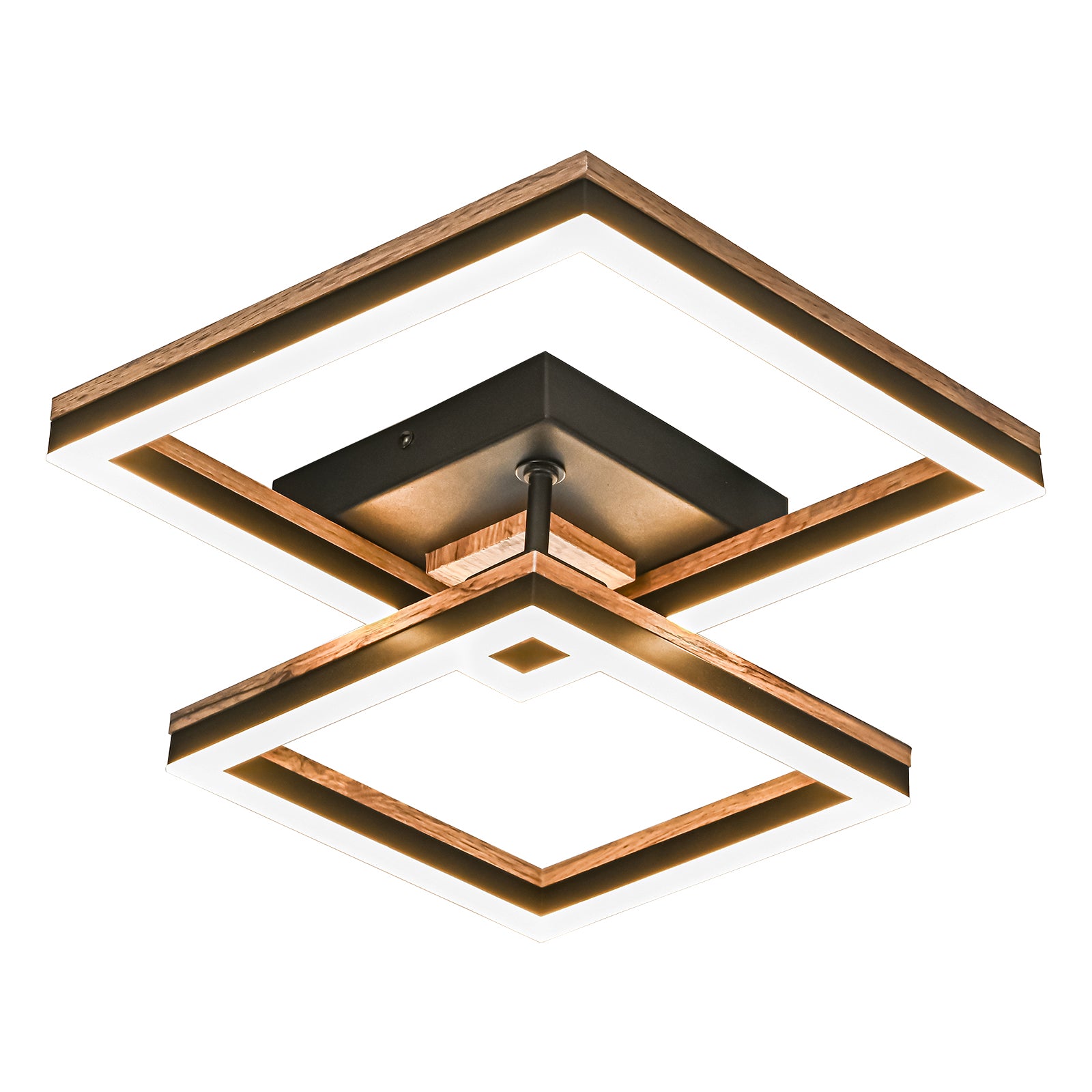 Glowlings 2-Light Modern Square Rotated 360° Integrated LED Wood Flush Mount Ceiling Light