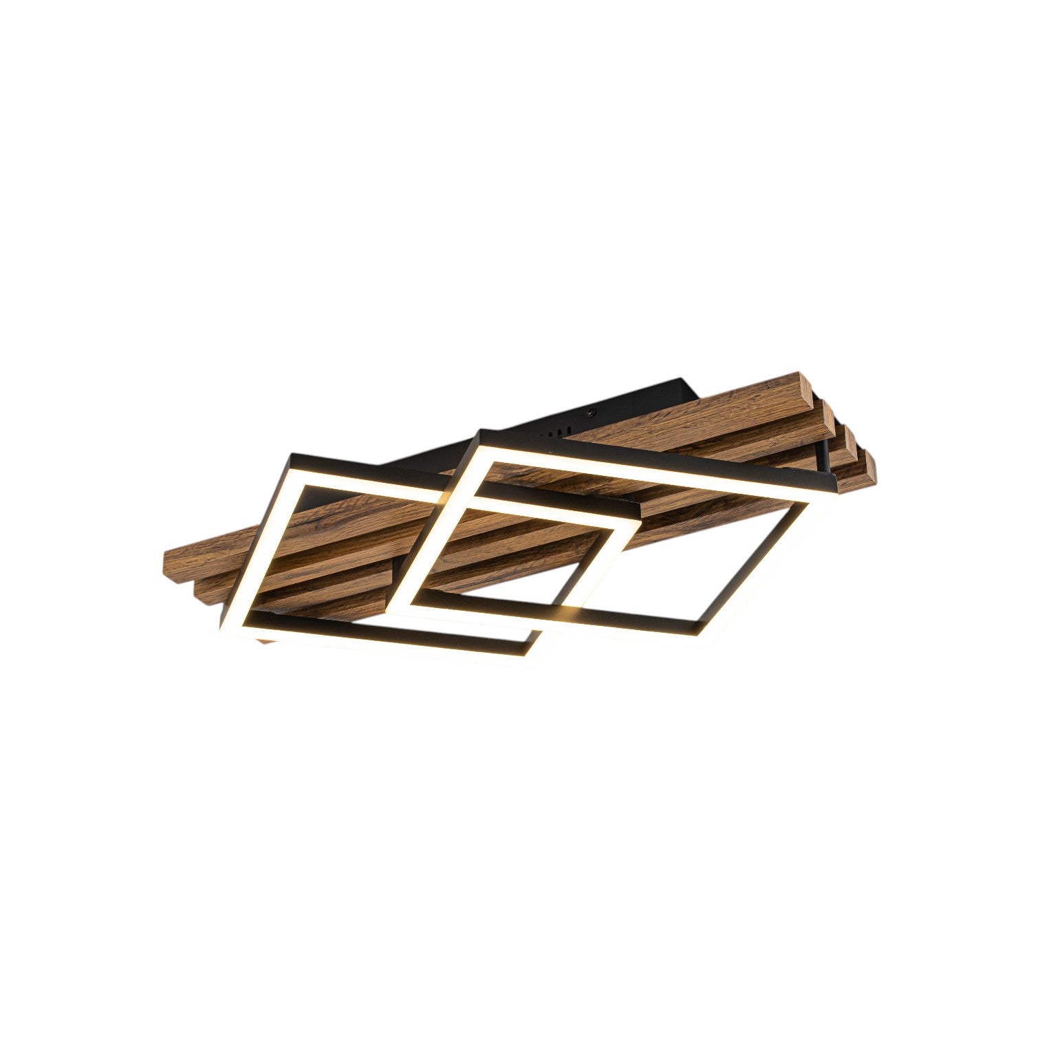 Glowlings 2-Light Organic Modern Walnut Finish Wood Slat LED Flush Mount Ceiling Light