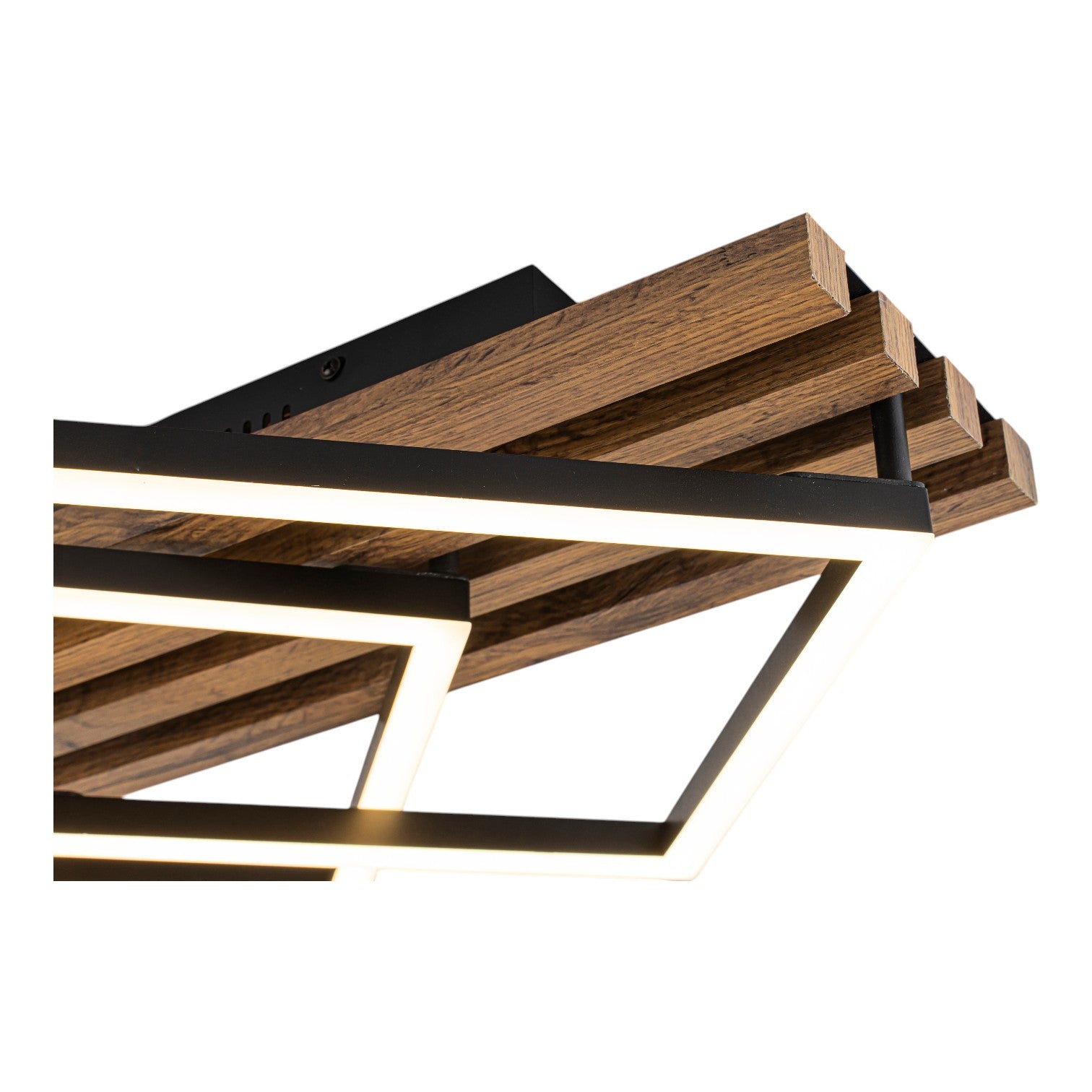 Glowlings 2-Light Organic Modern Walnut Finish Wood Slat LED Flush Mount Ceiling Light