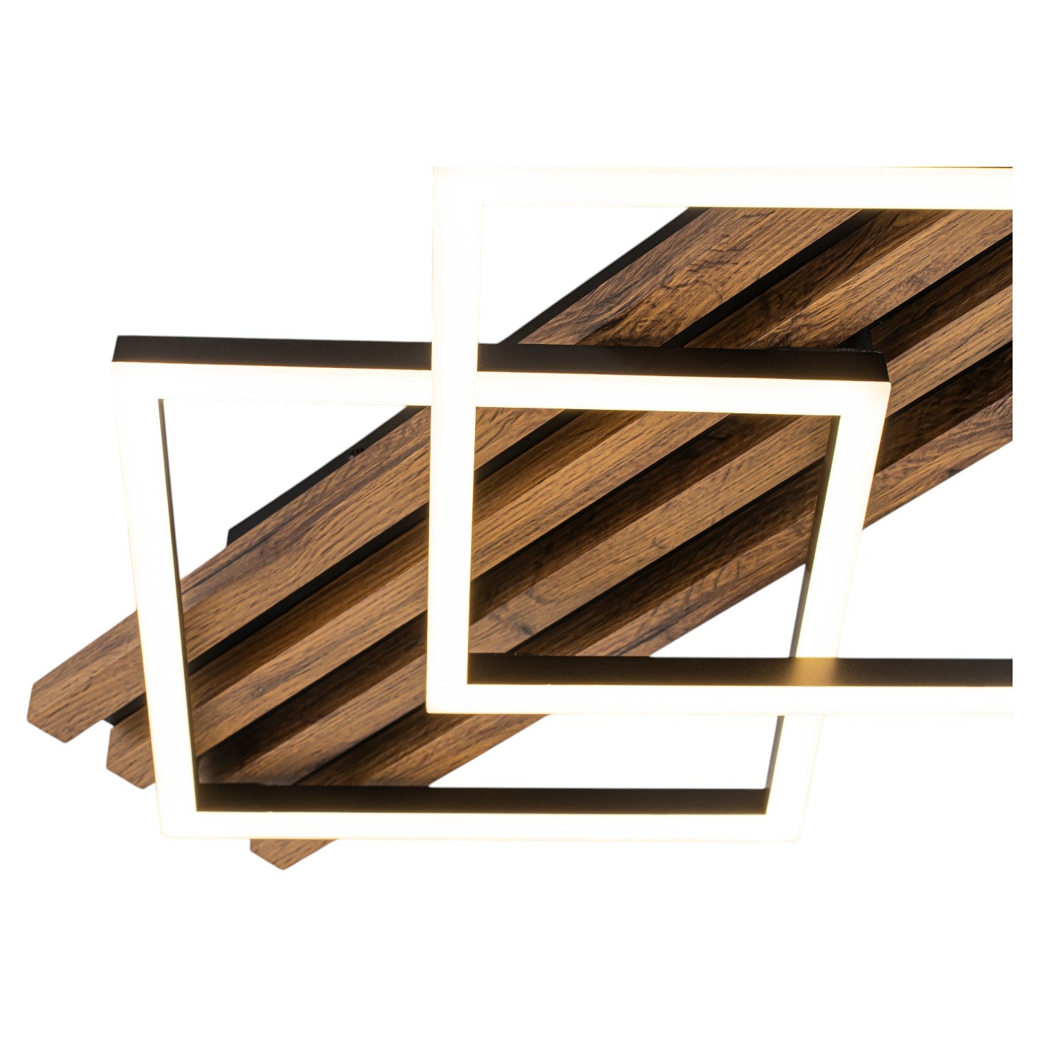 Glowlings 2-Light Organic Modern Walnut Finish Wood Slat LED Flush Mount Ceiling Light