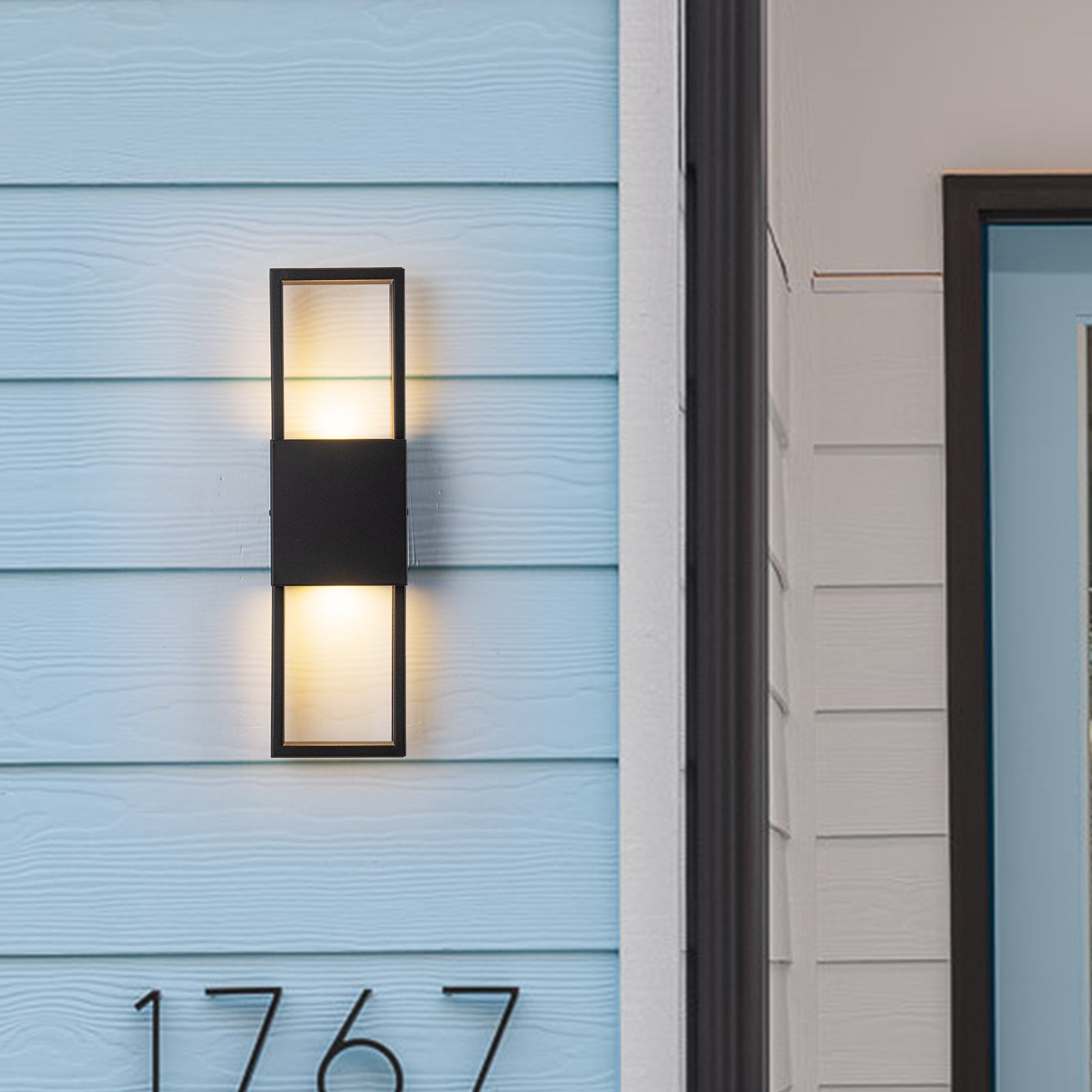 Glowlings 2-Light Modern 16"High IP54 Rectangular Matte Black LED Outdoor Wall Sconce