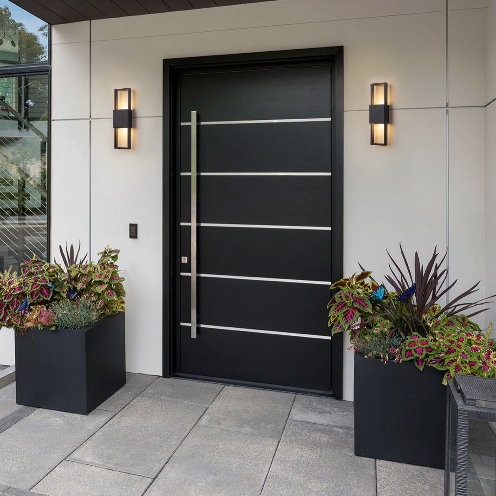 Glowlings 2-Light Modern 16"High IP54 Rectangular Matte Black LED Outdoor Wall Sconce