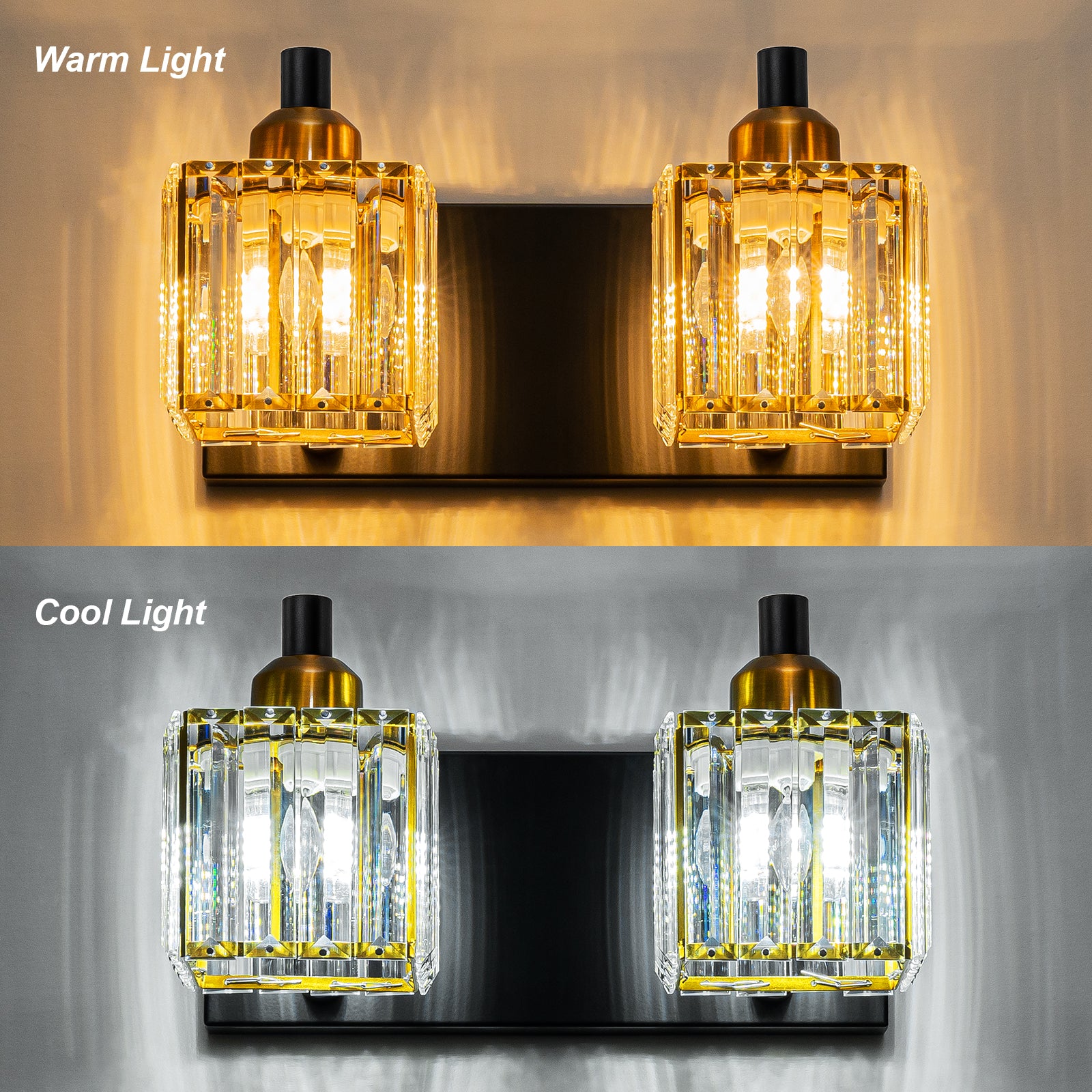 Glowlings 2/3/4/5-Light Modern Sqaure Crystal Bath Vanity Wall Sconce Bathroom Lighting Source