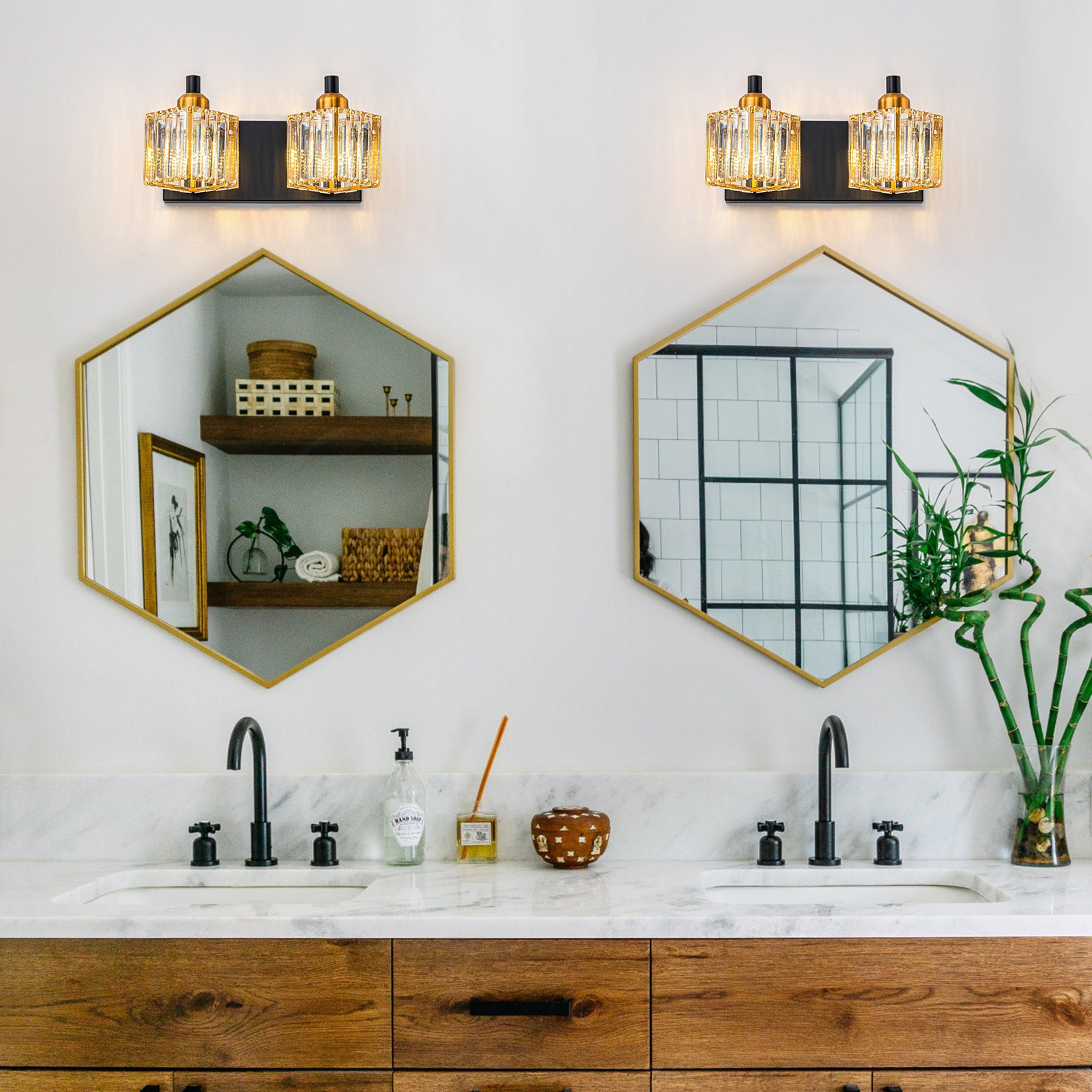 Glowlings 2/3/4/5-Light Modern Sqaure Crystal Bath Vanity Wall Sconce Bathroom Lighting Source