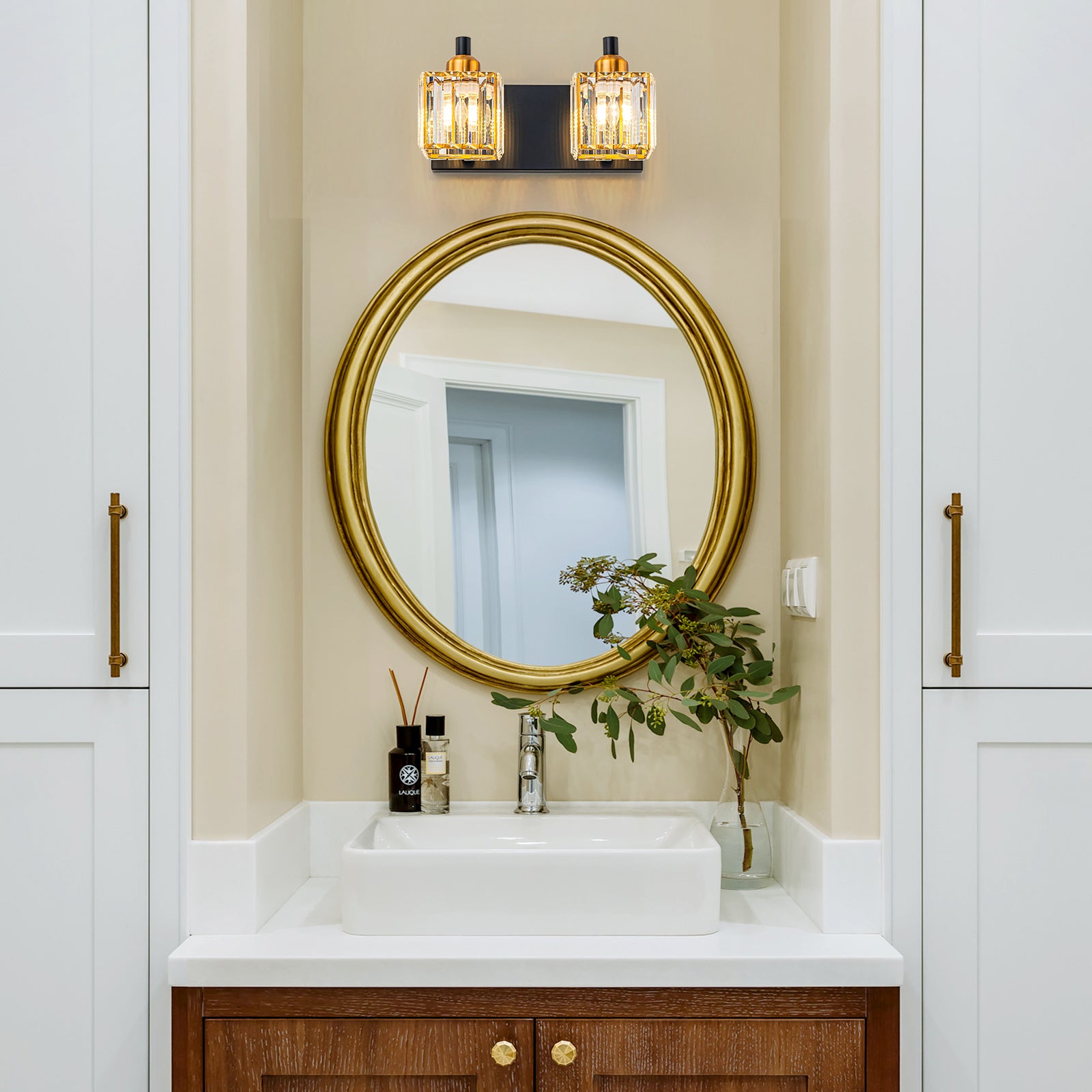Glowlings 2/3/4/5-Light Modern Sqaure Crystal Bath Vanity Wall Sconce Bathroom Lighting Source