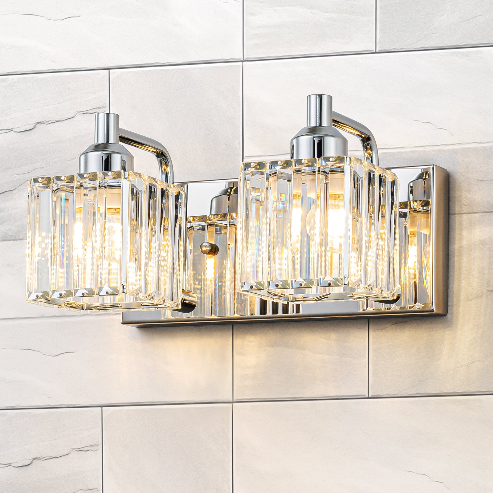 Glowlings 2/3/4/5-Light Modern Sqaure Crystal Bath Vanity Wall Sconce Bathroom Lighting Source