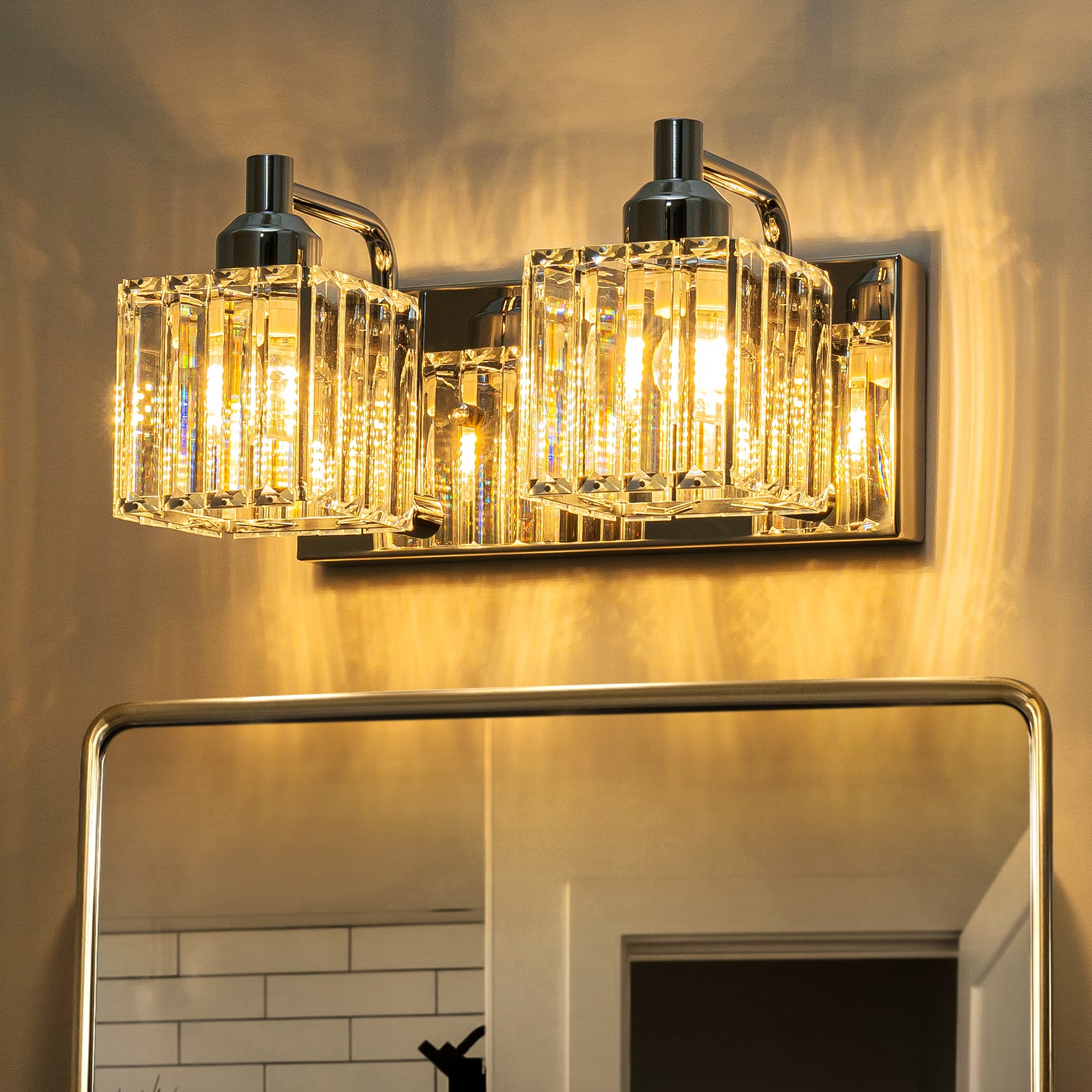 Glowlings 2/3/4/5-Light Modern Sqaure Crystal Bath Vanity Wall Sconce Bathroom Lighting Source