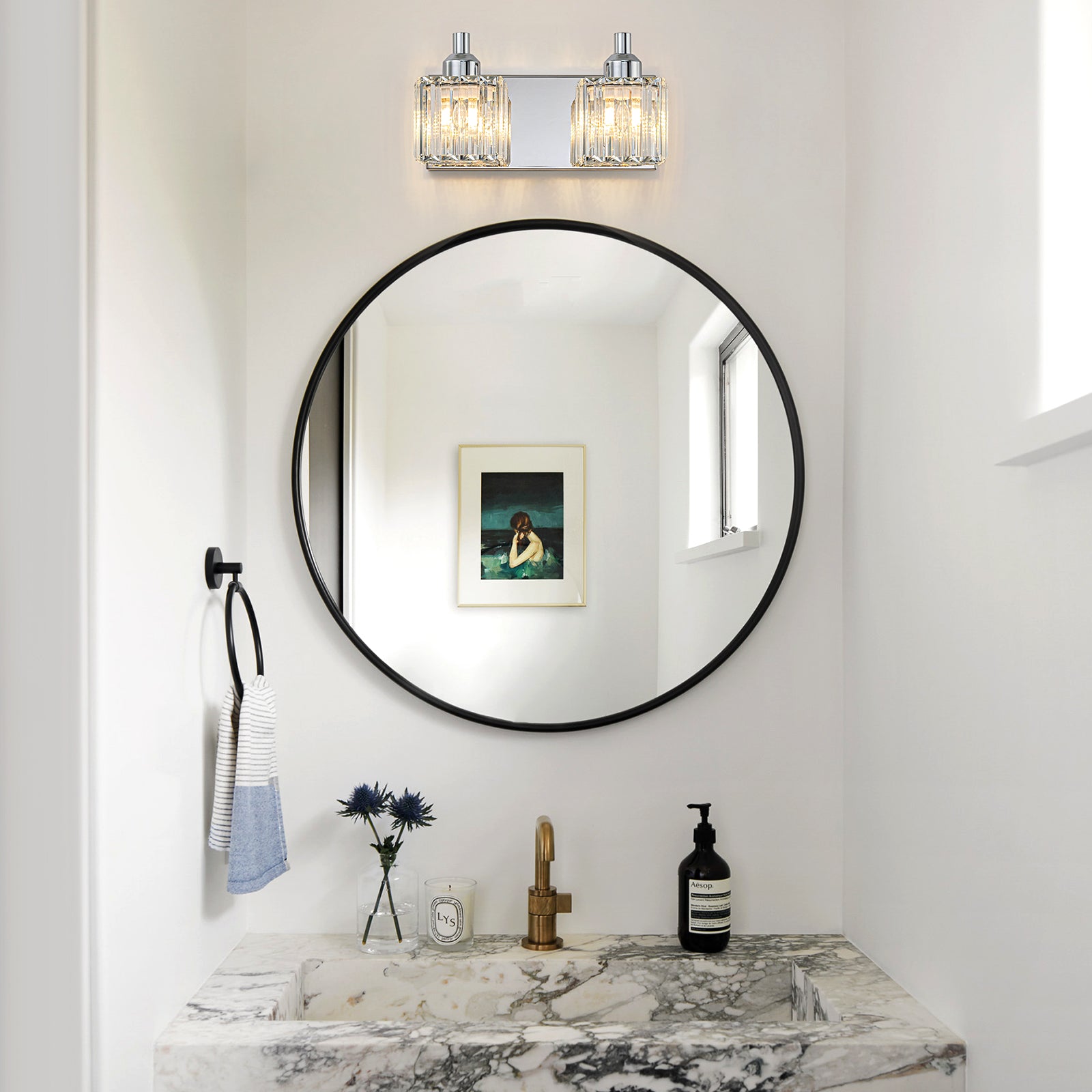 Glowlings 2/3/4/5-Light Modern Sqaure Crystal Bath Vanity Wall Sconce Bathroom Lighting Source