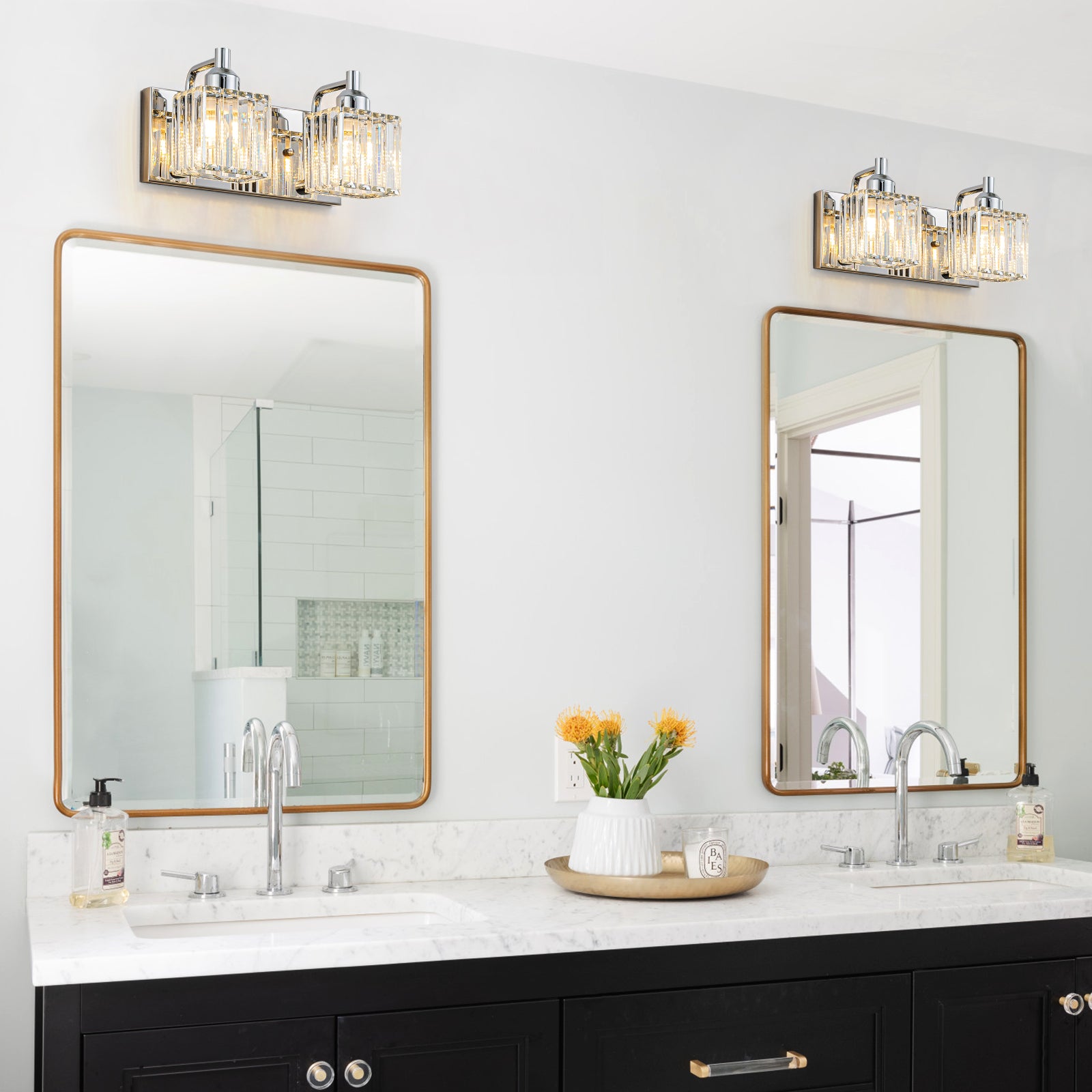 Glowlings 2/3/4/5-Light Modern Sqaure Crystal Bath Vanity Wall Sconce Bathroom Lighting Source