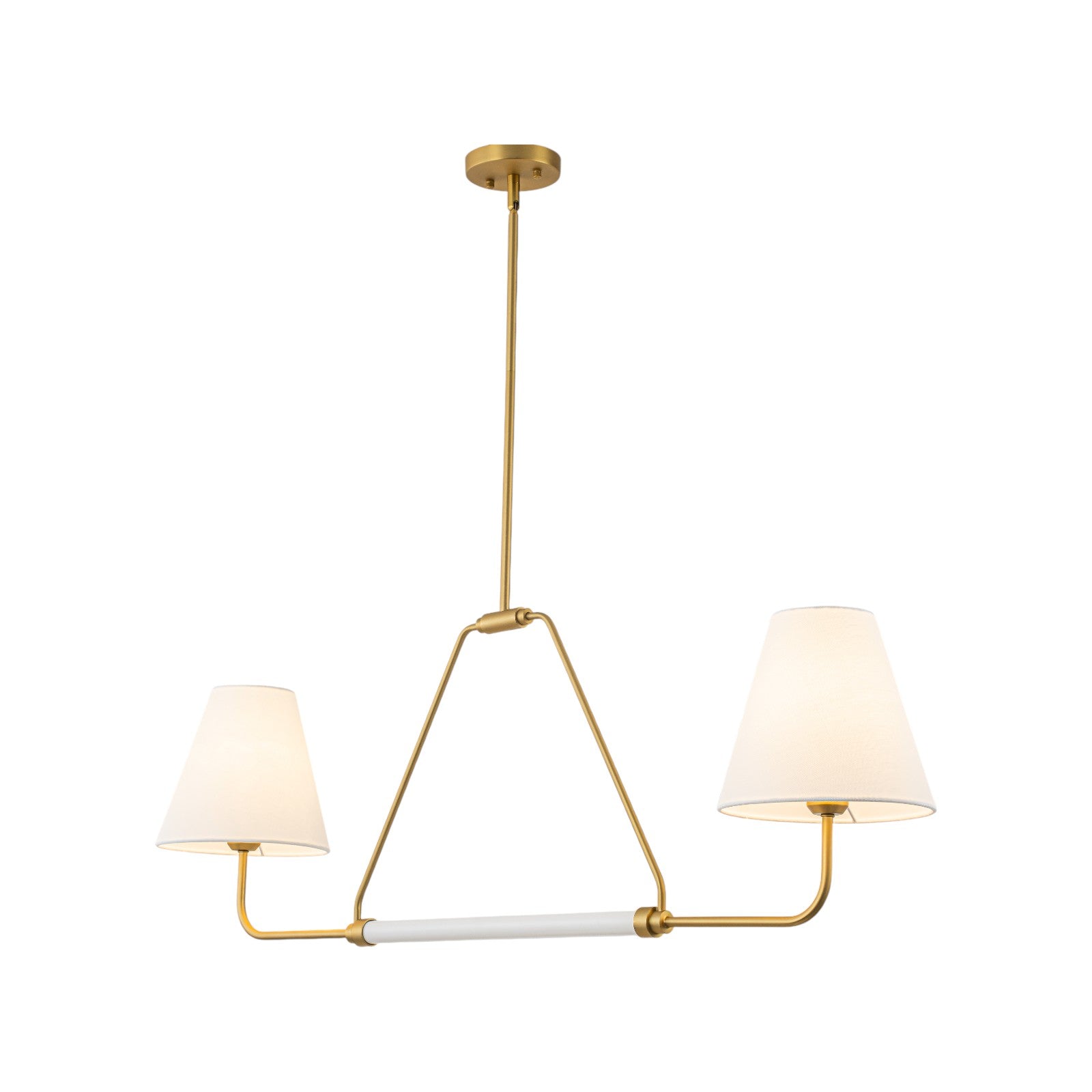Glowlings 2-Light Traditional 48"Wide Large Aged Brass Cone White Fabric Linear Pendant Light