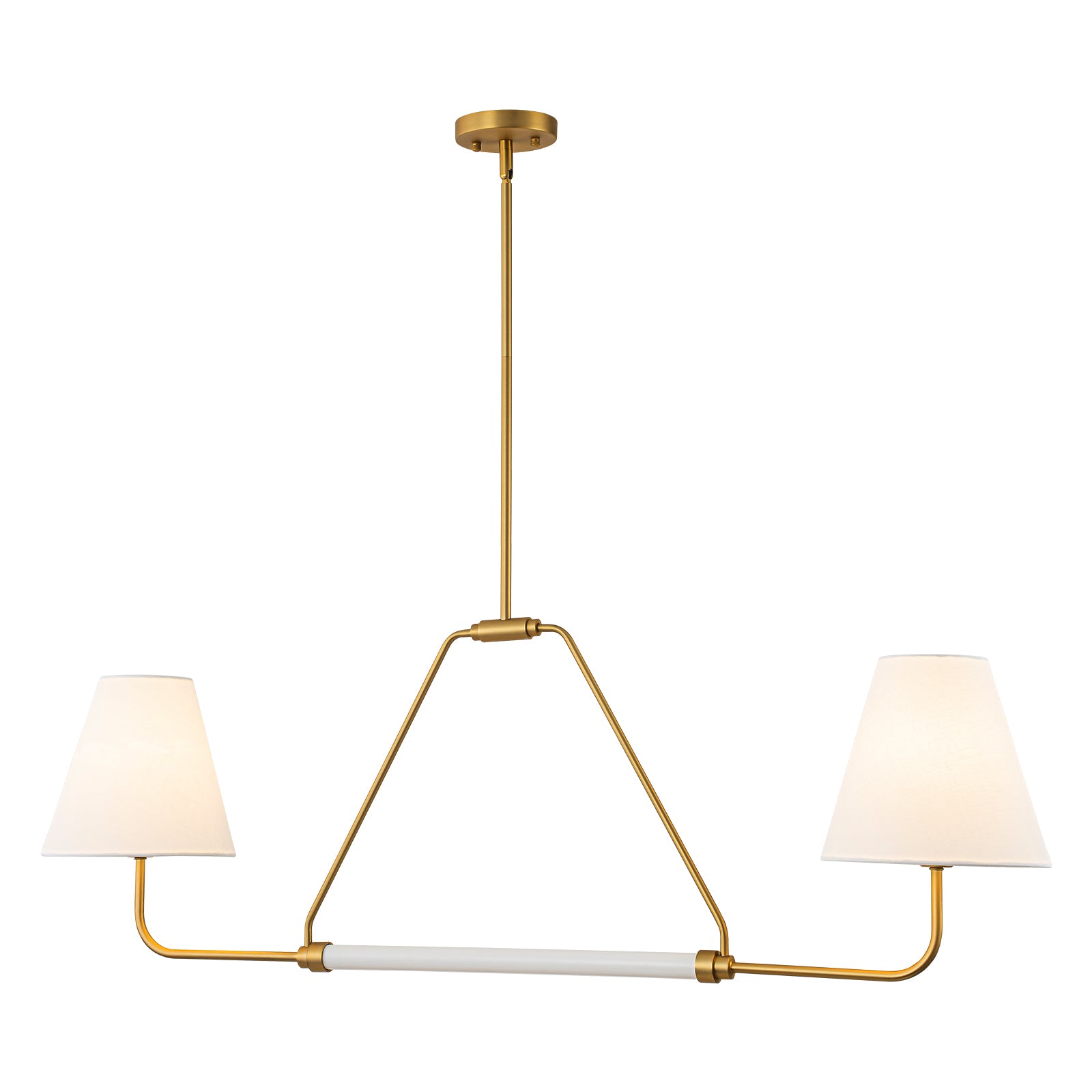 Glowlings 2-Light Traditional 48"Wide Large Aged Brass Cone White Fabric Linear Pendant Light