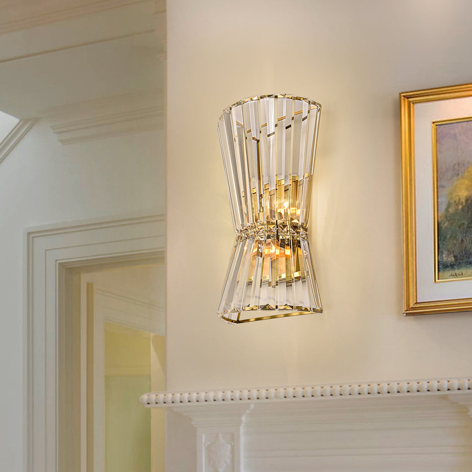 Glowlings 2-Light Vintage 16"High Brass Hourglass Crystal Wall Sconce