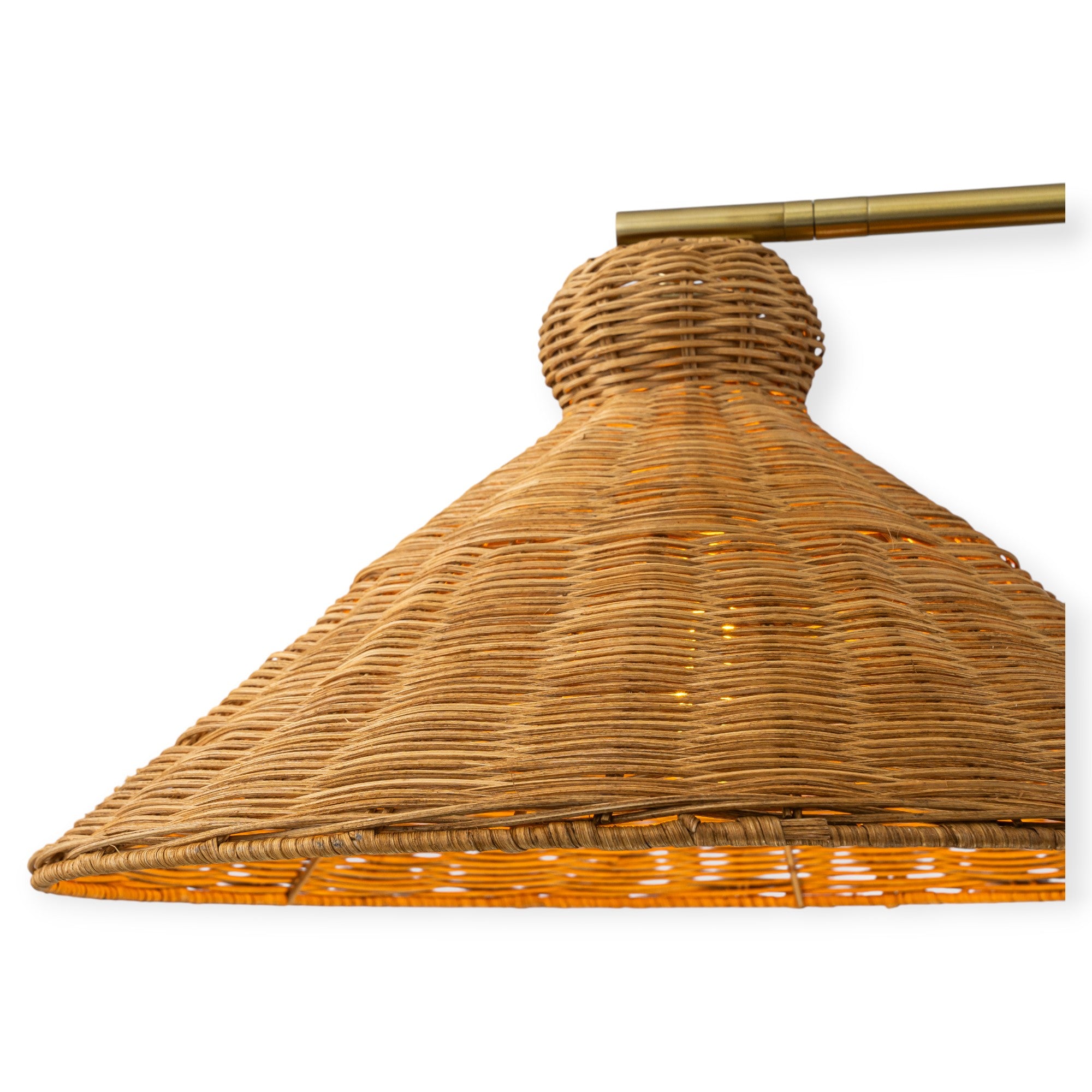 Glowlings 2-Light Vintage 59"Wide Large Gold Hand-Woven Natural Rattan Cone Linear Pendant Light